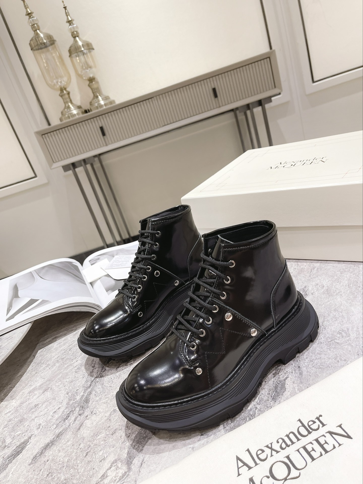 Alexander McQueen Tread Slick Patent Leather Boot