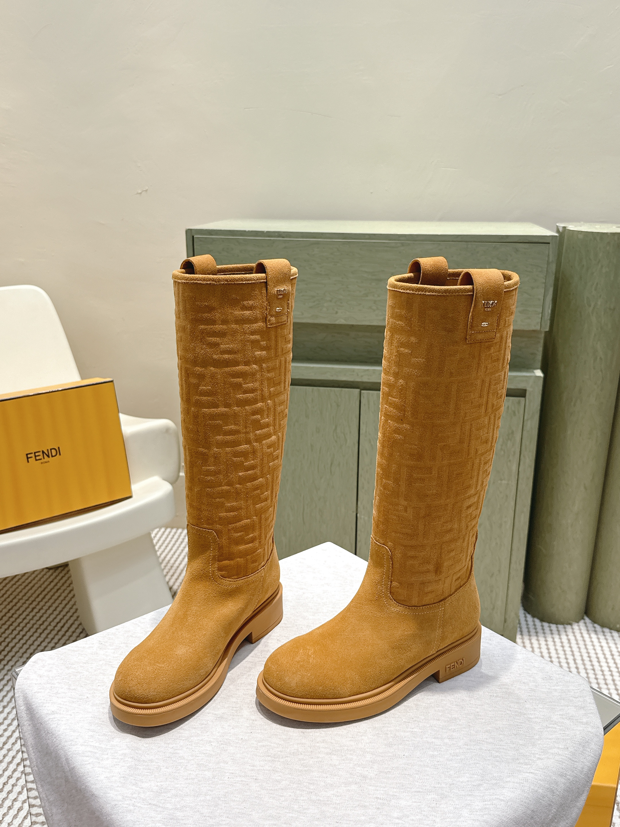 Fendi 25 Fall Winter Suede Calfskin Knee-High Riding Boots