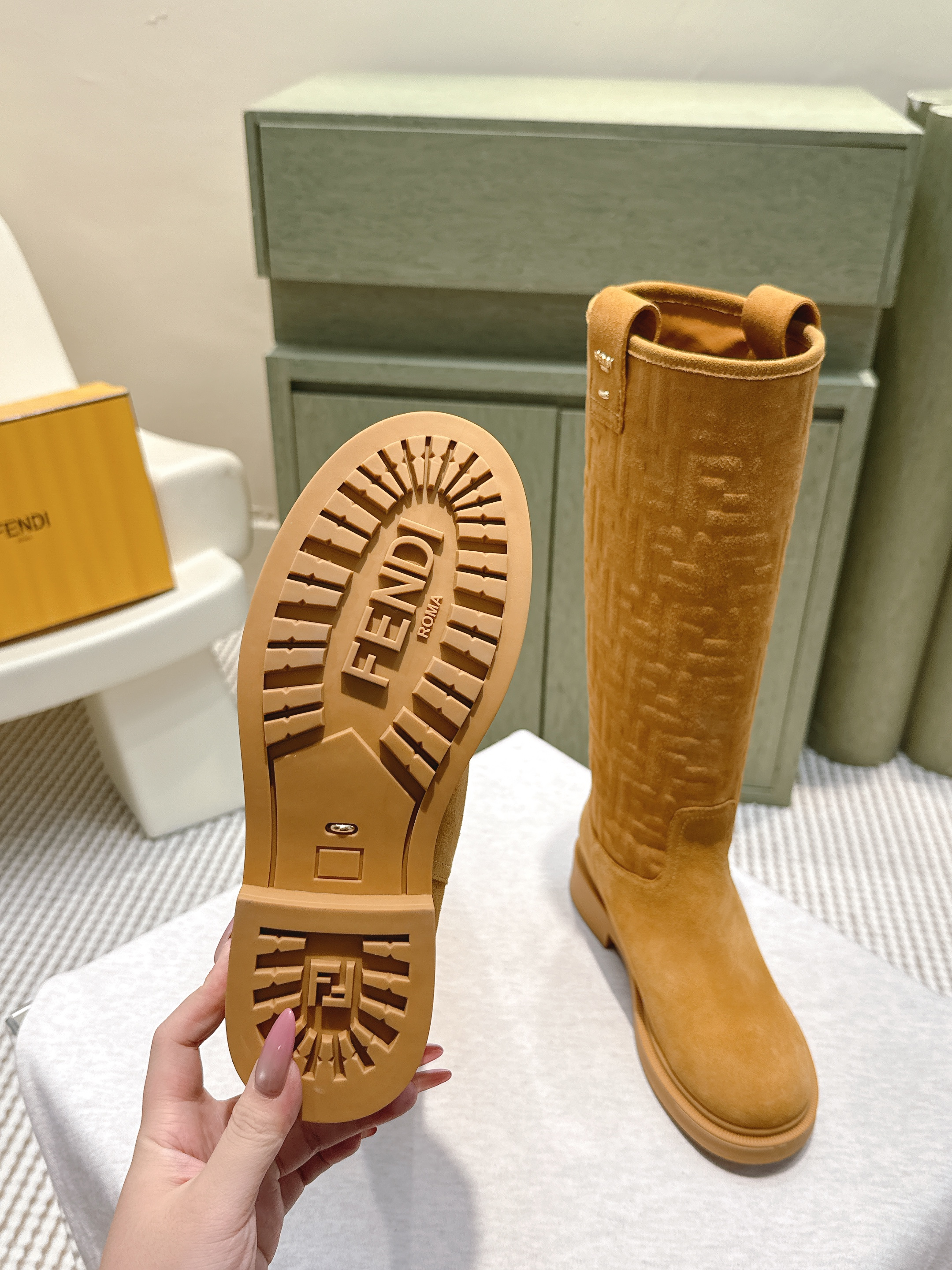 Fendi 25 Fall Winter Suede Calfskin Knee-High Riding Boots