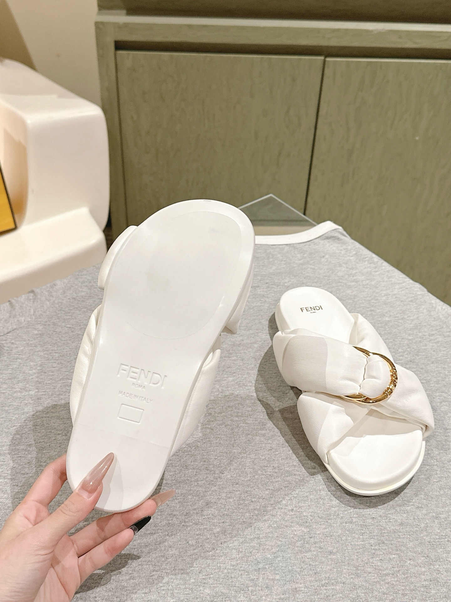 Fendi Twist Collection Rhinestone Leather Sandals