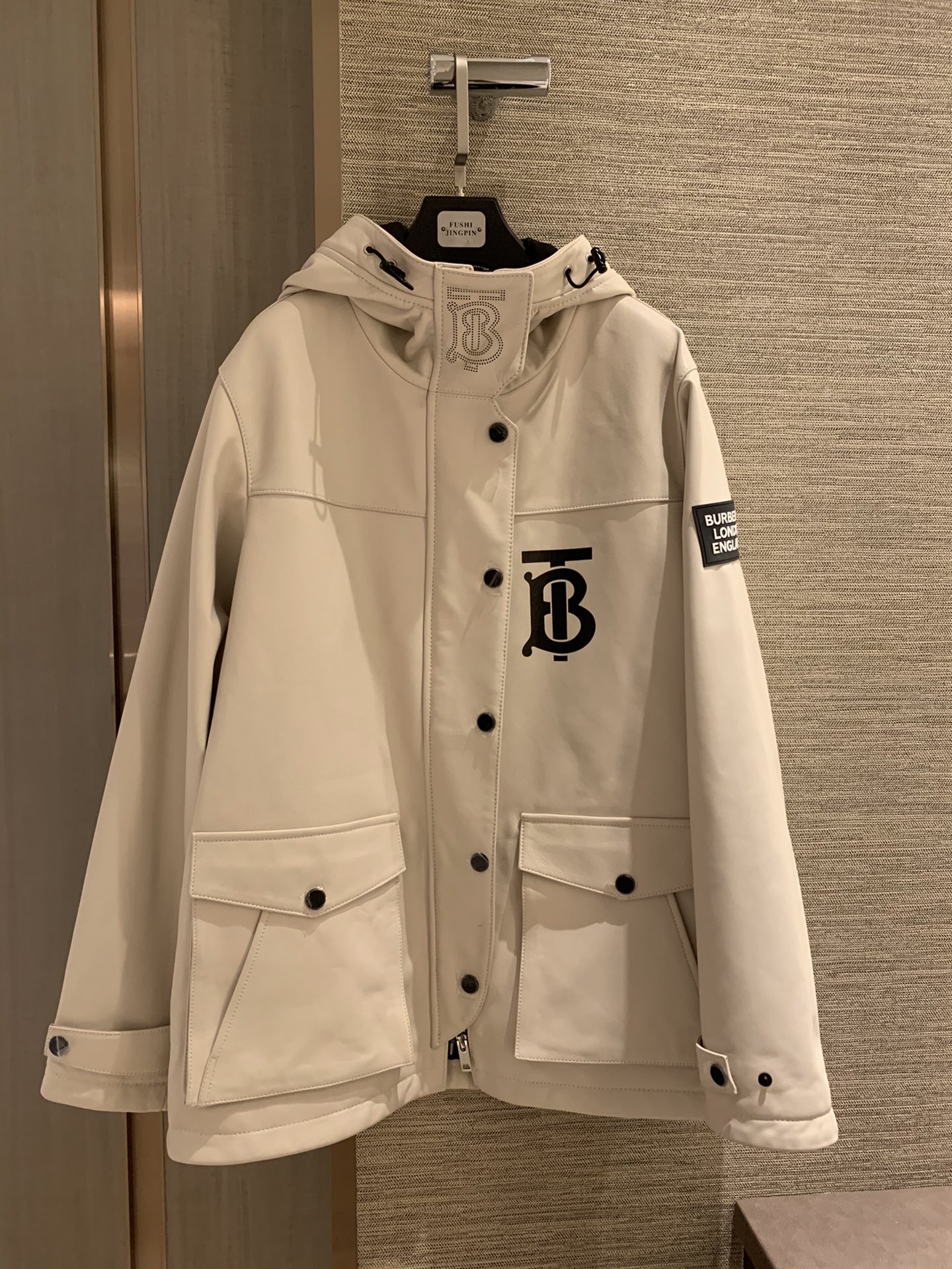 Burberry New Imported Sheepskin Hooded Leather Jacket