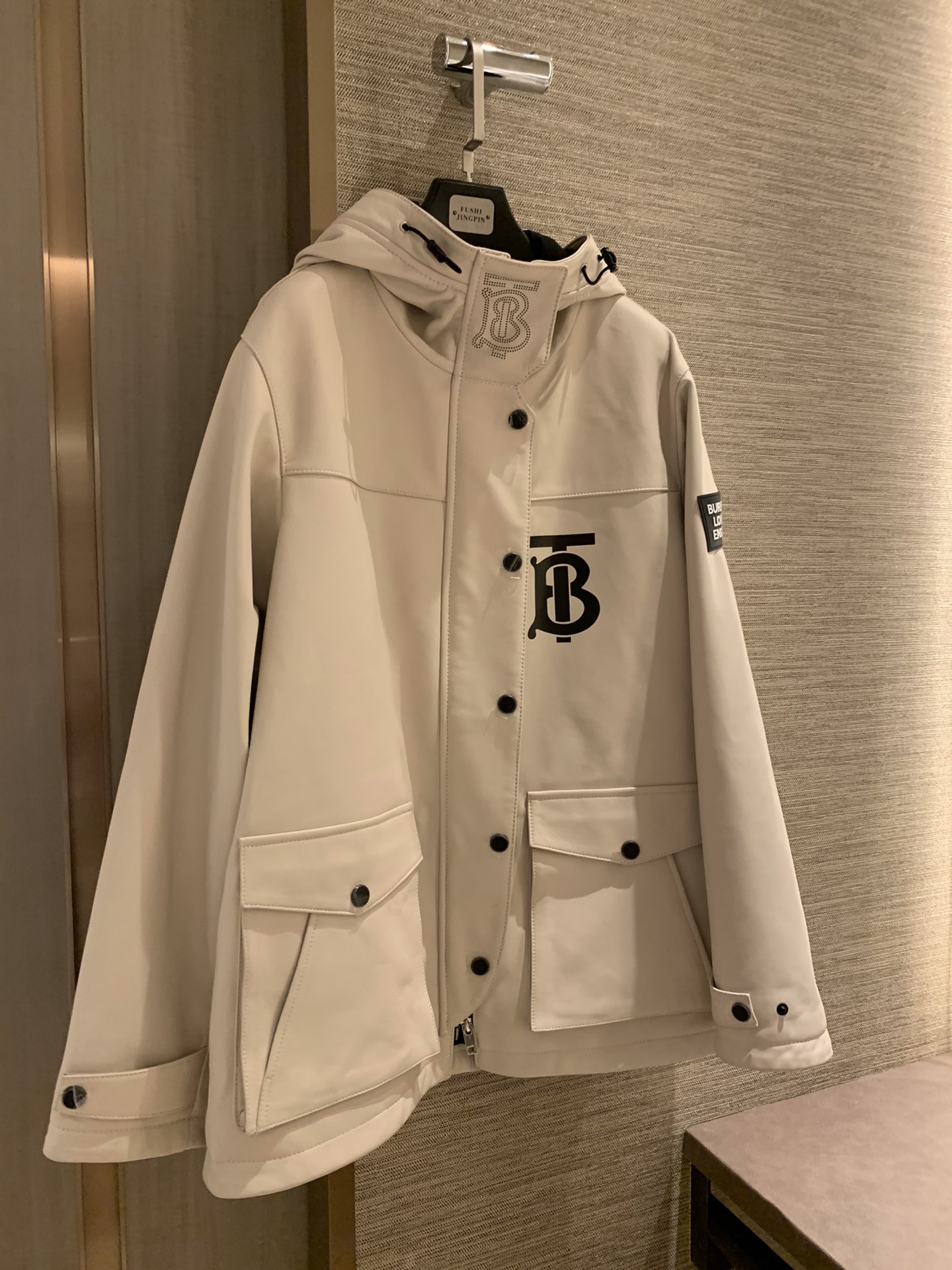 Burberry New Imported Sheepskin Hooded Leather Jacket