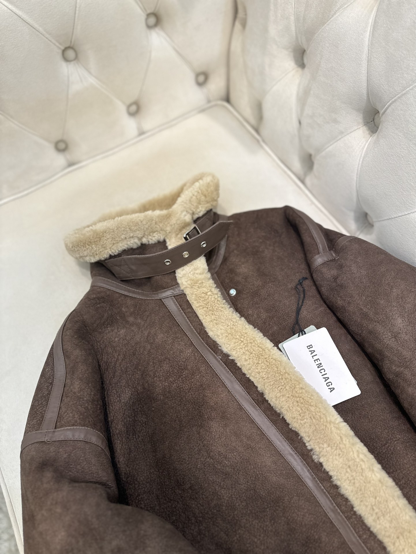 Balenciaga De Pimocha Grey Shearling-Lined Motorcycle Jacket