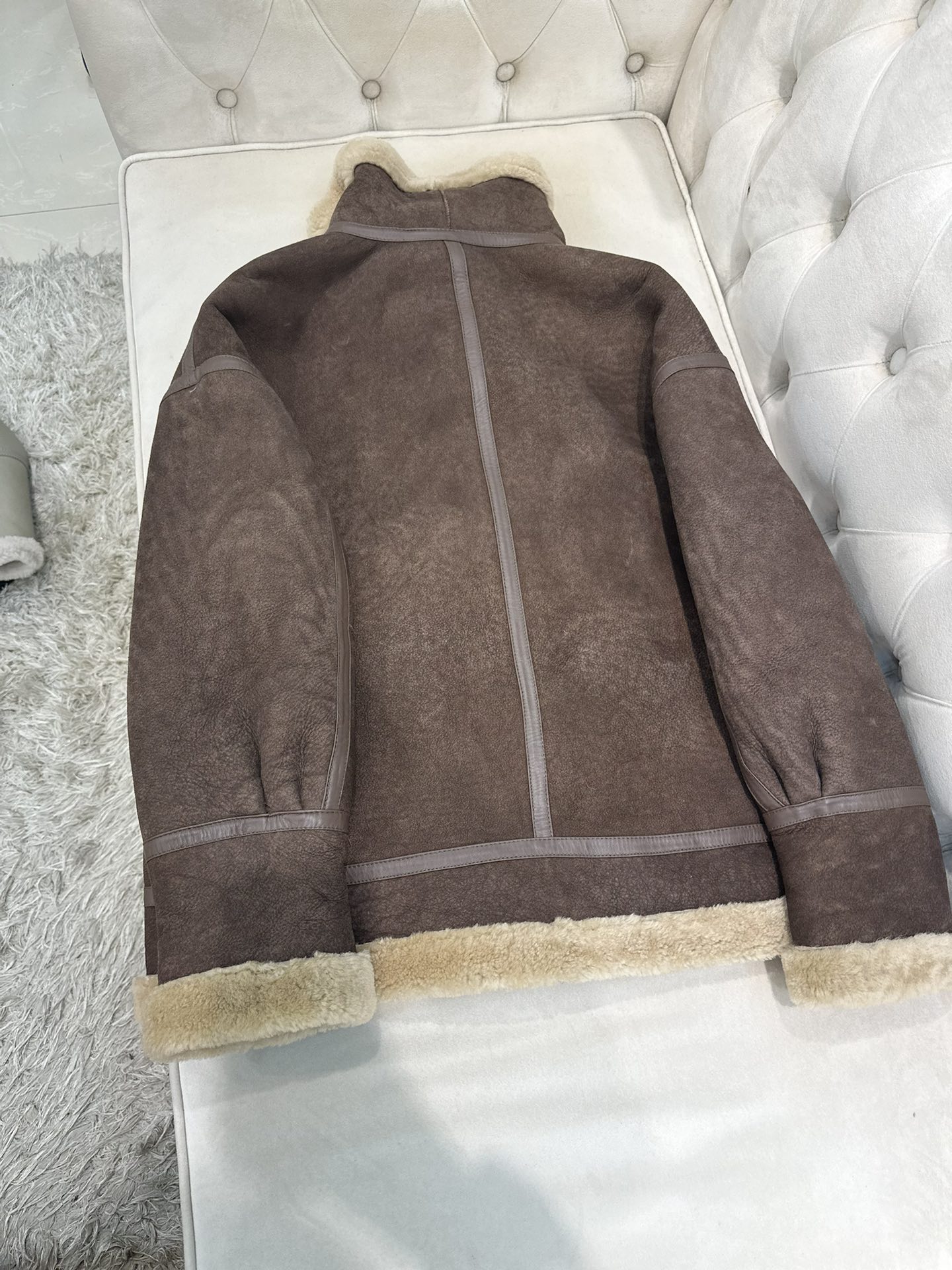 Balenciaga De Pimocha Grey Shearling-Lined Motorcycle Jacket