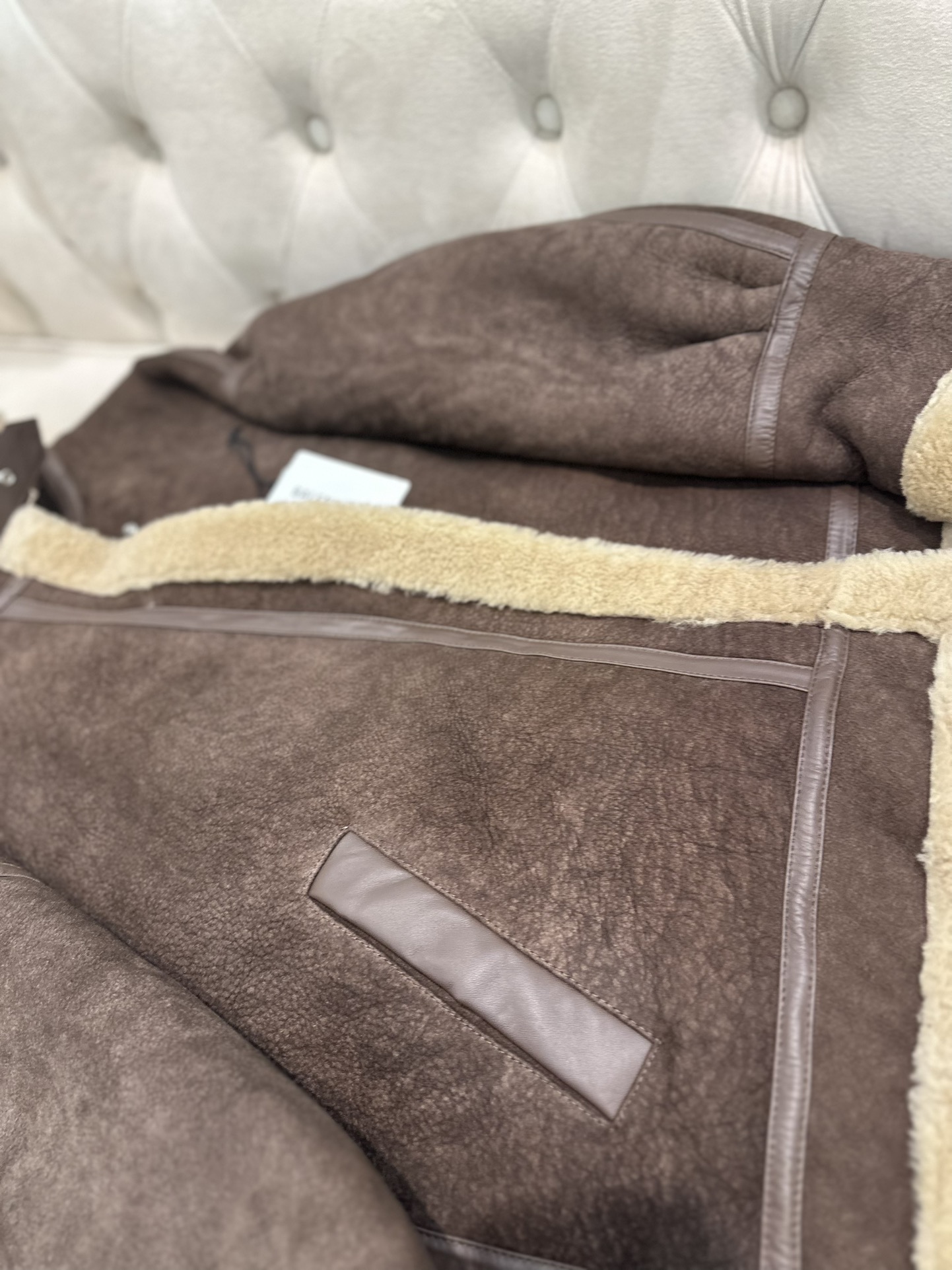 Balenciaga De Pimocha Grey Shearling-Lined Motorcycle Jacket