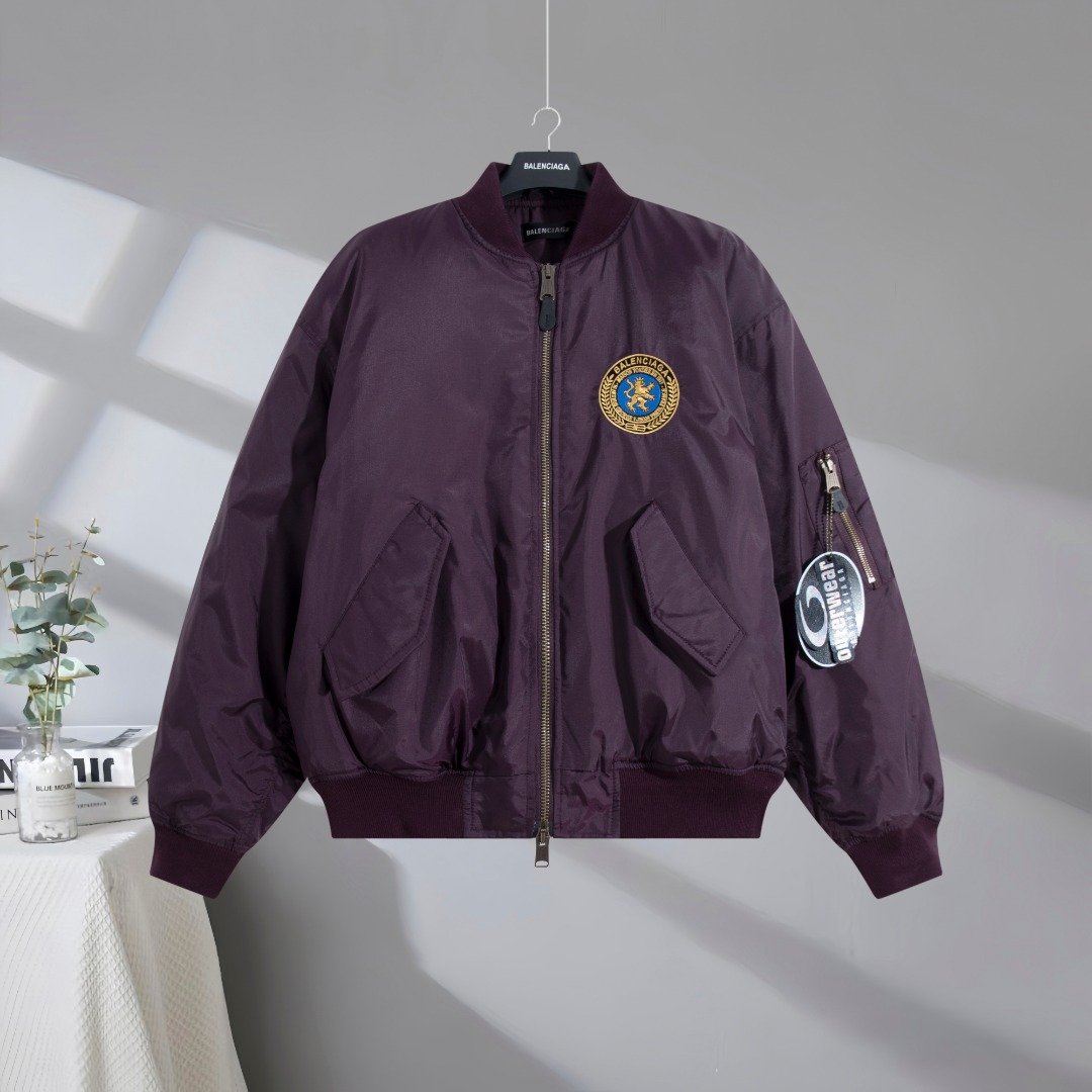 Balenciaga 2025 Spring Summer Manchester United Crest Flight Jacket with Zipper