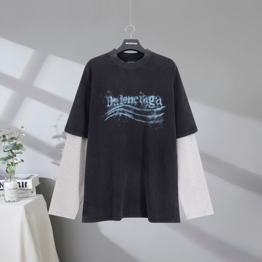 Balenciaga 2025SS Distressed-Effect Two-Piece Print Long-Sleeve T-Shirt