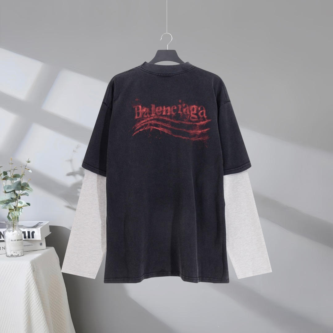 Balenciaga 2025SS Distressed-Effect Two-Piece Print Long-Sleeve T-Shirt