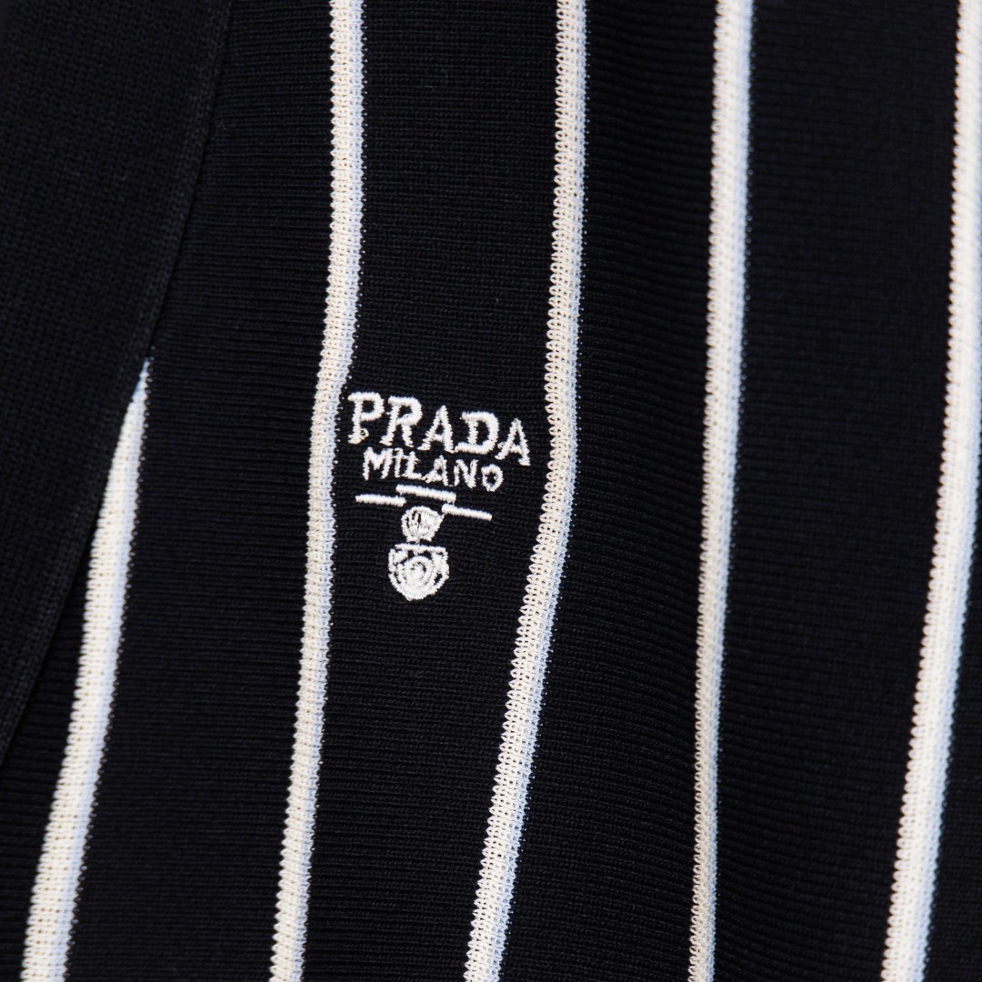 PRADA Striped Jacquard Embroidered Cardigan