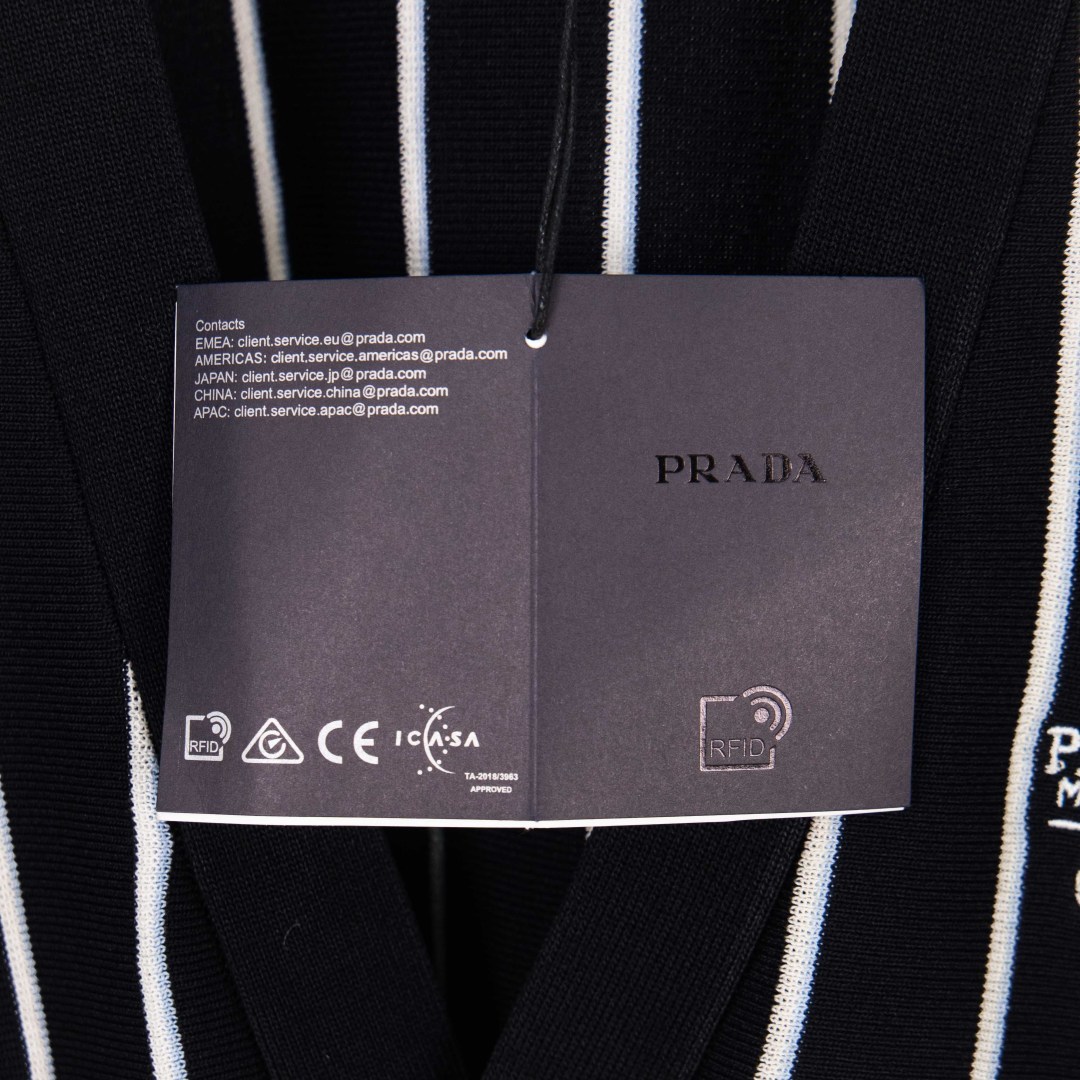 PRADA Striped Jacquard Embroidered Cardigan