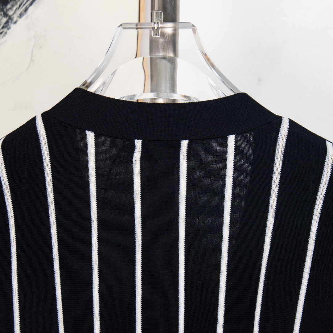 PRADA Striped Jacquard Embroidered Cardigan