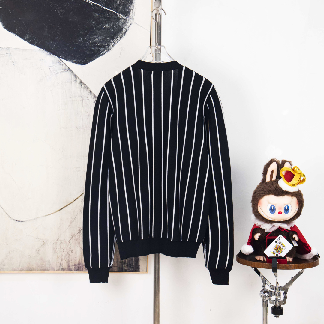PRADA Striped Jacquard Embroidered Cardigan