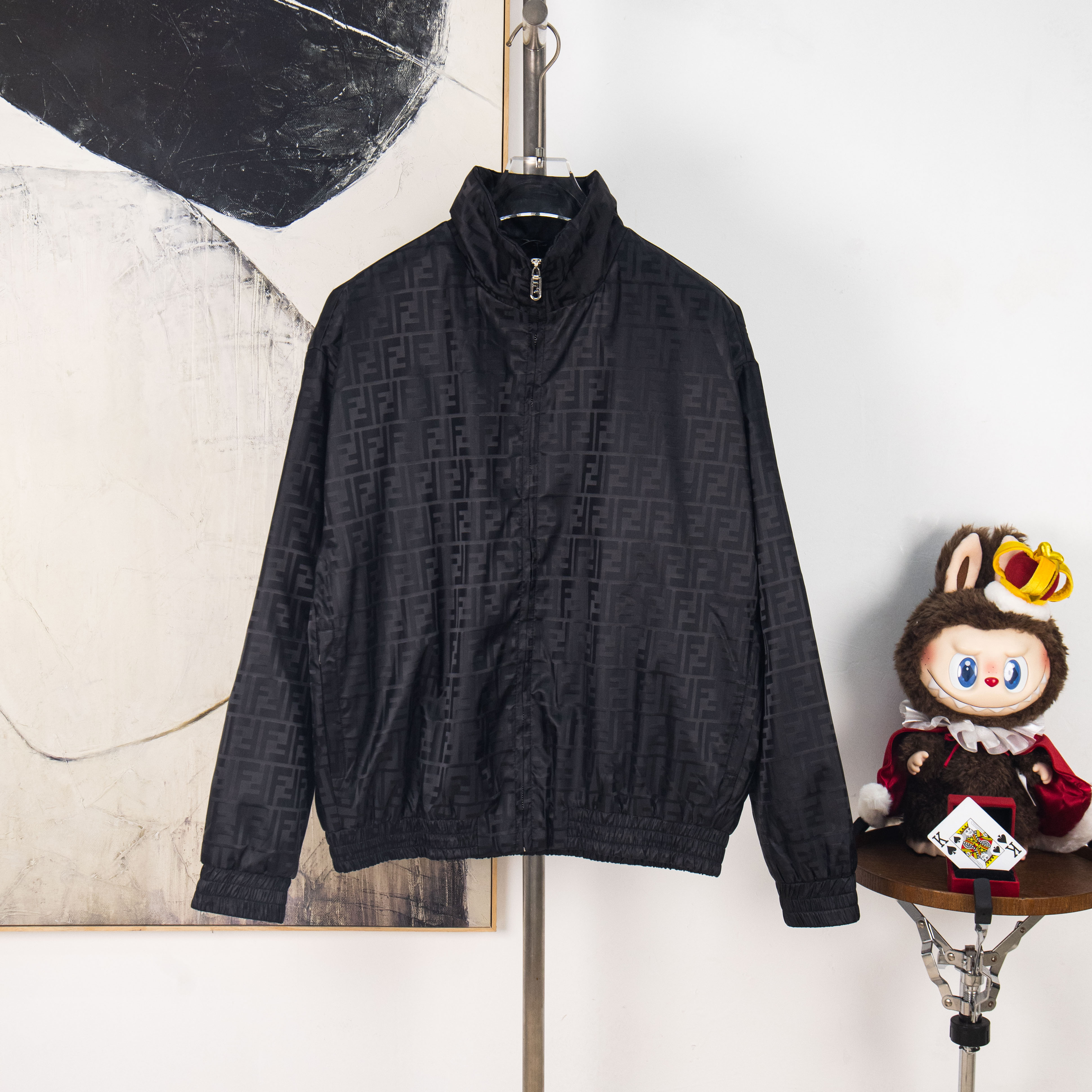 FENDI All-Over Jacquard High-Neck Cotton Jacket with Zipper