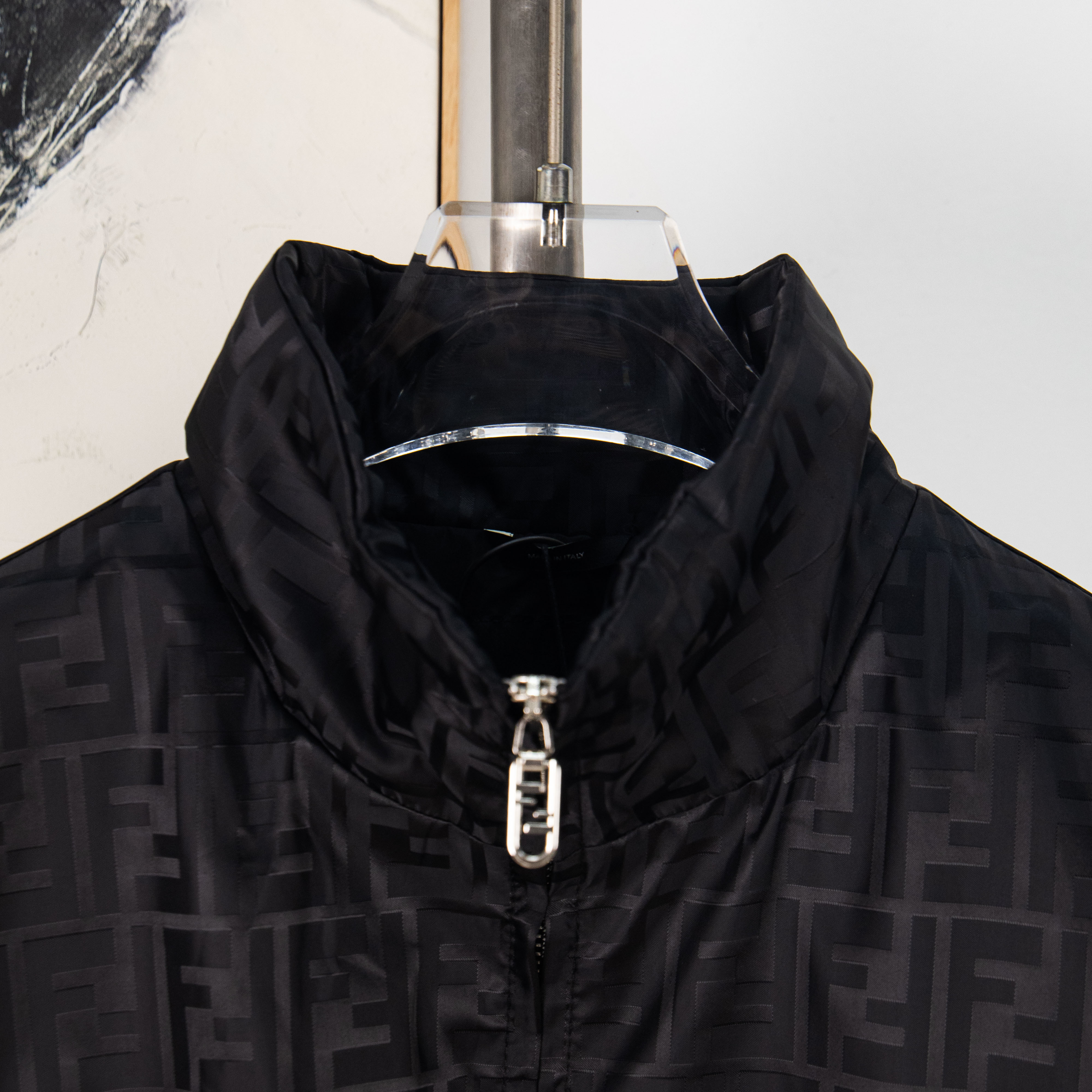 FENDI All-Over Jacquard High-Neck Cotton Jacket with Zipper