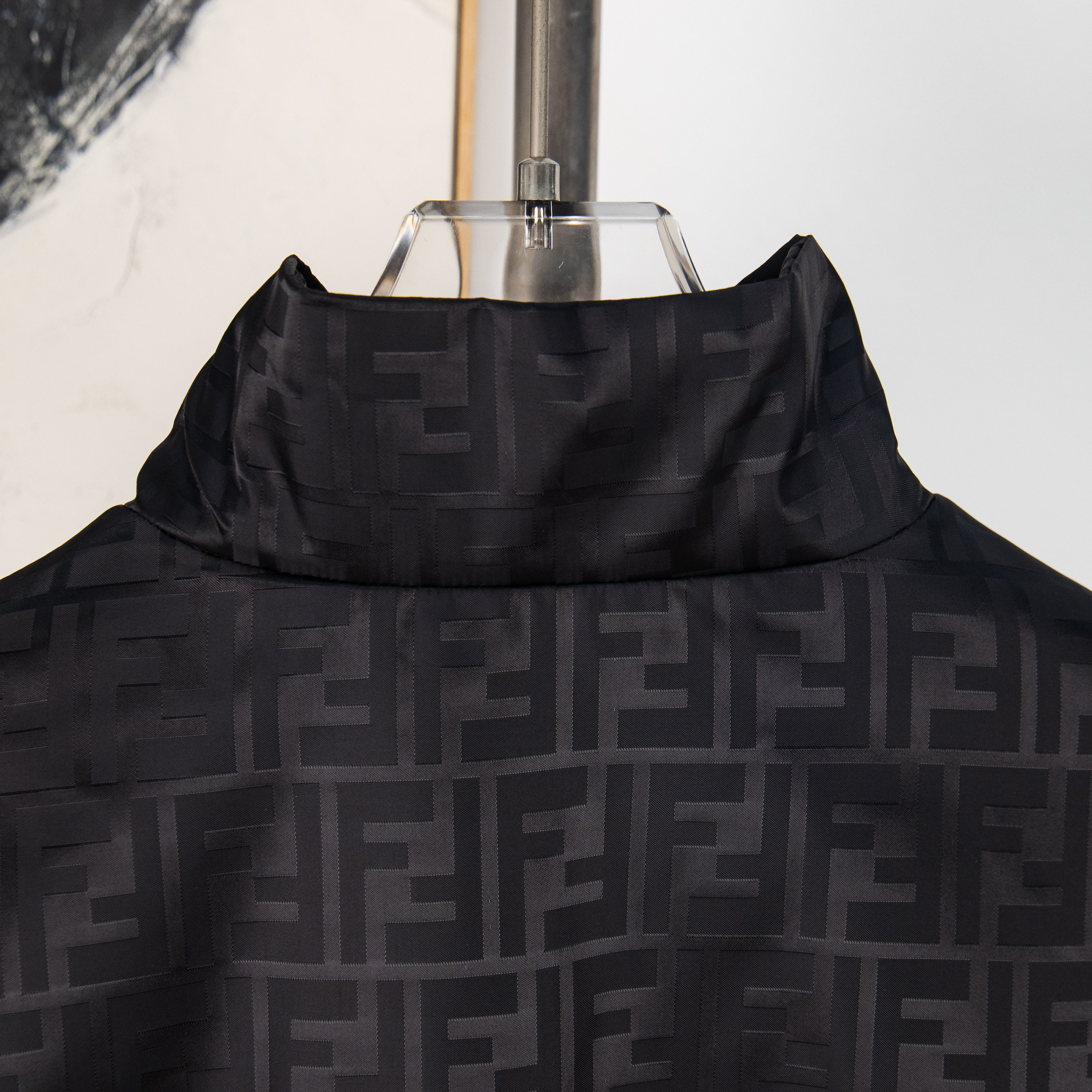 FENDI All-Over Jacquard High-Neck Cotton Jacket with Zipper