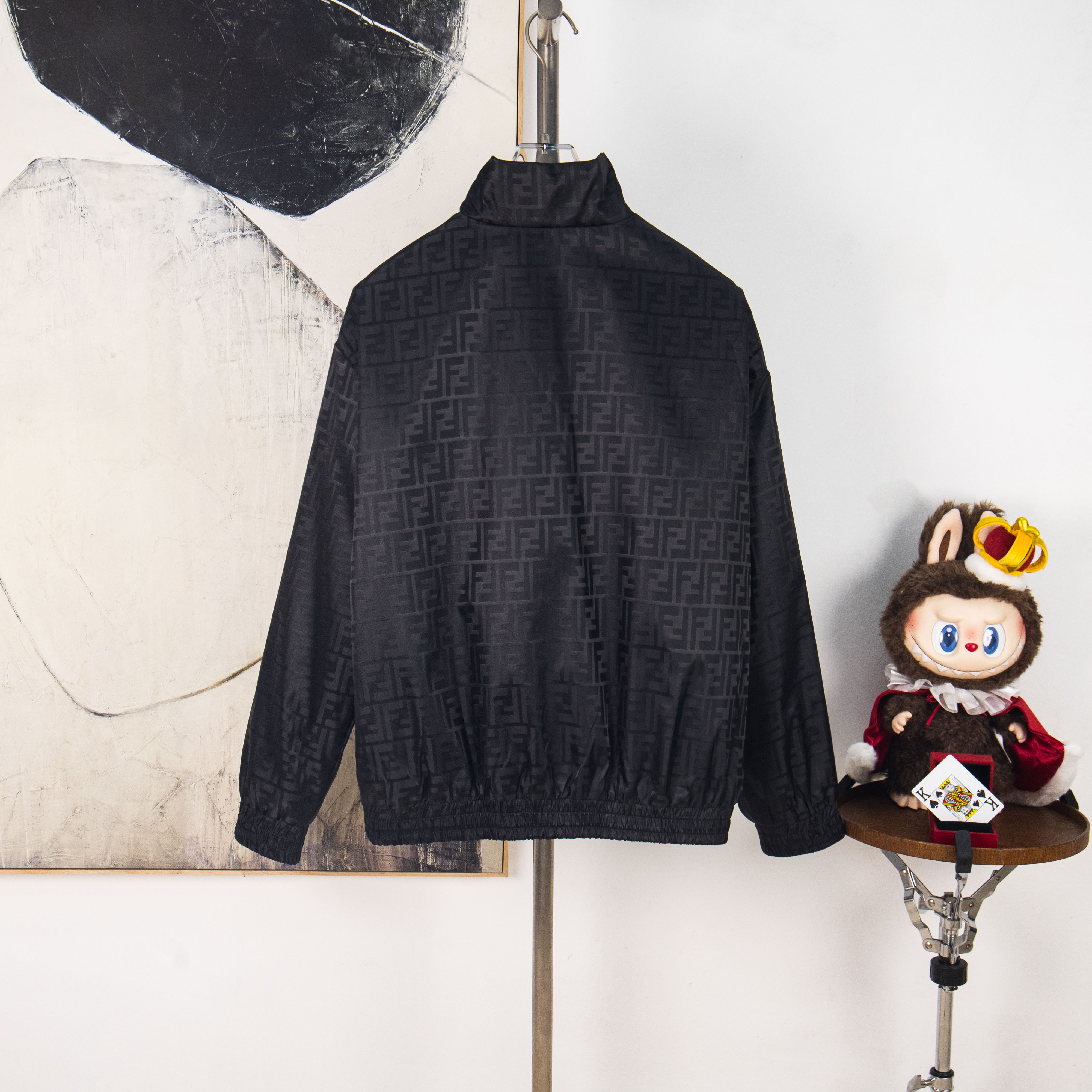 FENDI All-Over Jacquard High-Neck Cotton Jacket with Zipper