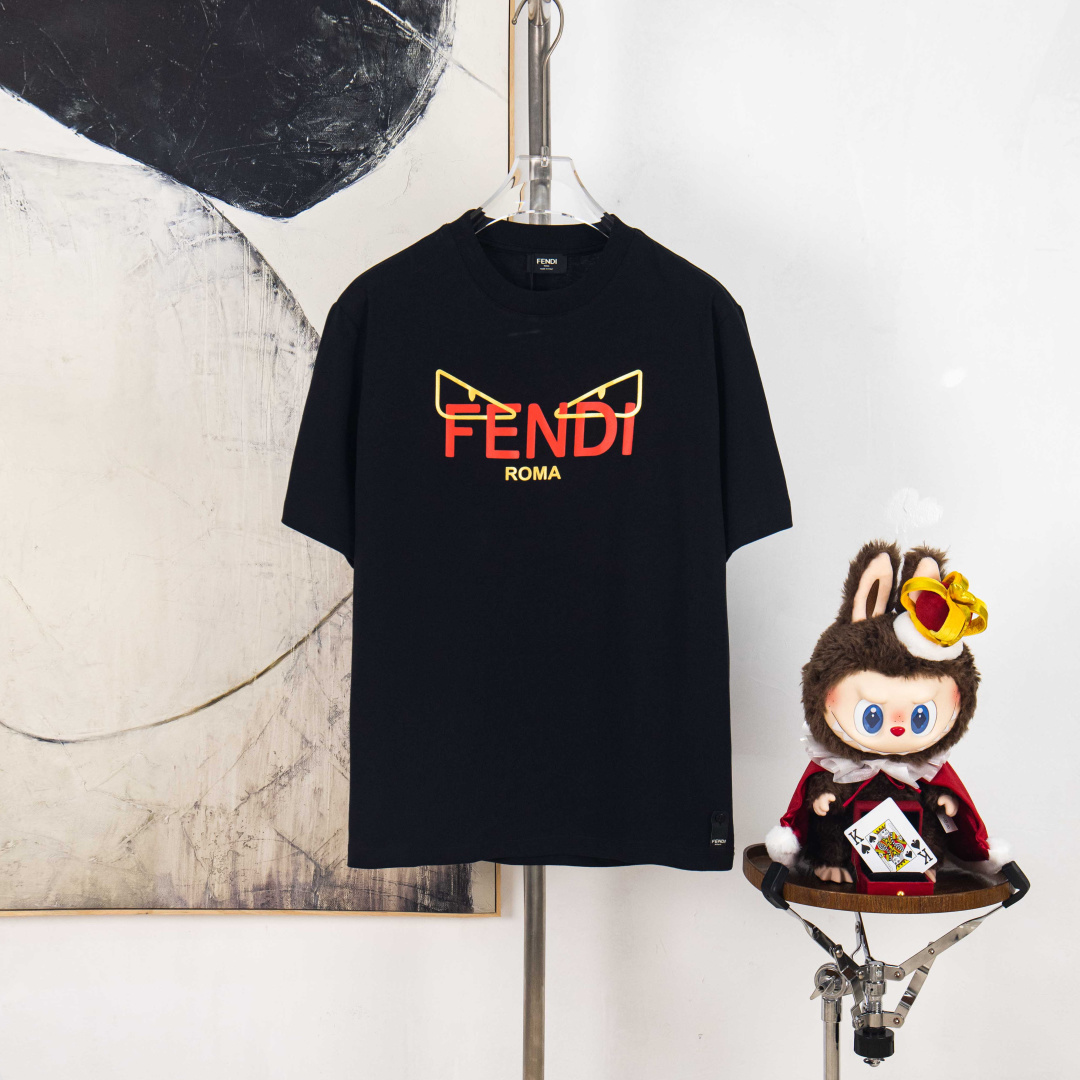 Fendi 2025 Spring/Summer New  Letter Logo Oversized Slim-Fit Casual Crew Neck Short-Sleeve T-Shirt