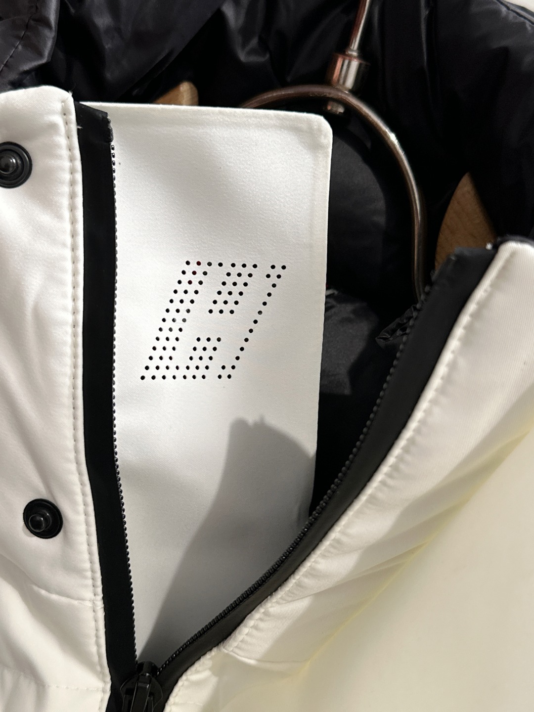 Fendi FJ Logo White Puffer Jacket with Red Stripe