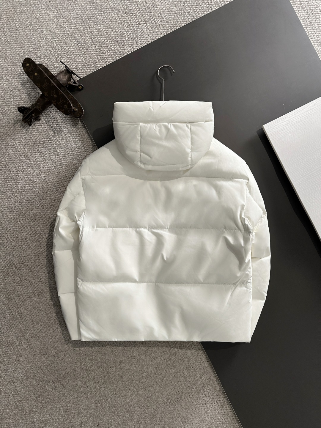 Fendi FJ Logo White Puffer Jacket with Red Stripe