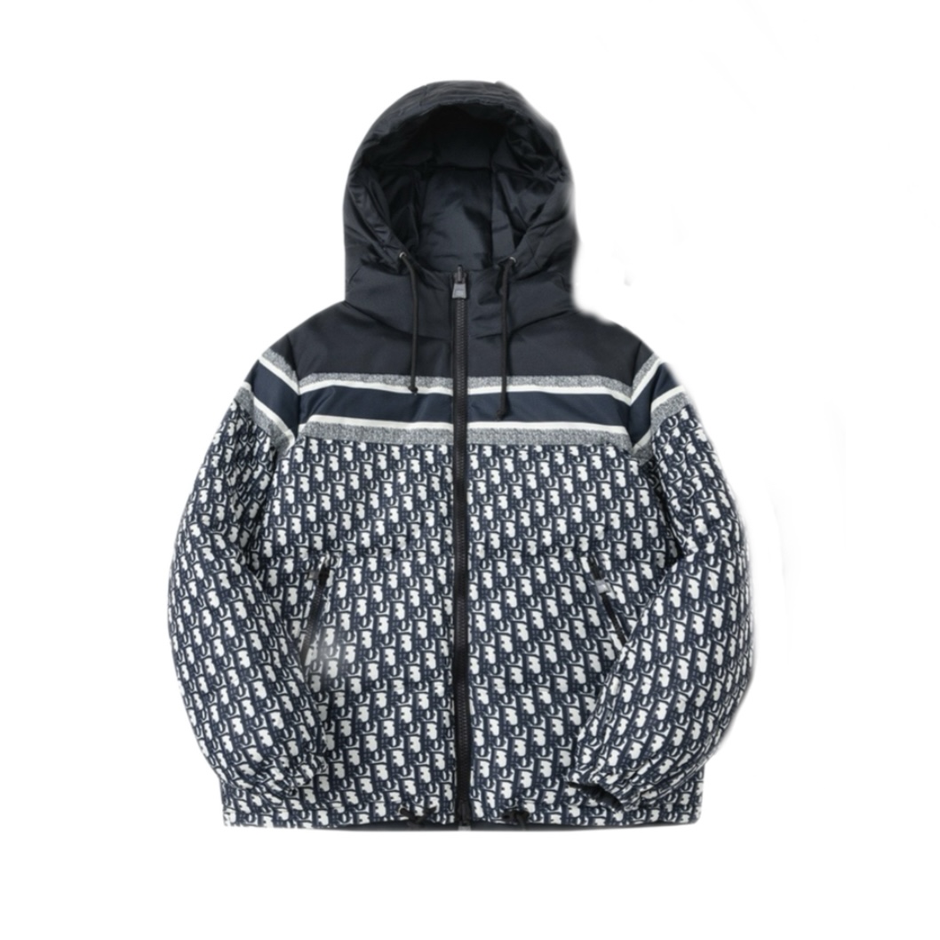 Dior Classic All-Over Print Double-Sided Reversible Hooded Down Jacket