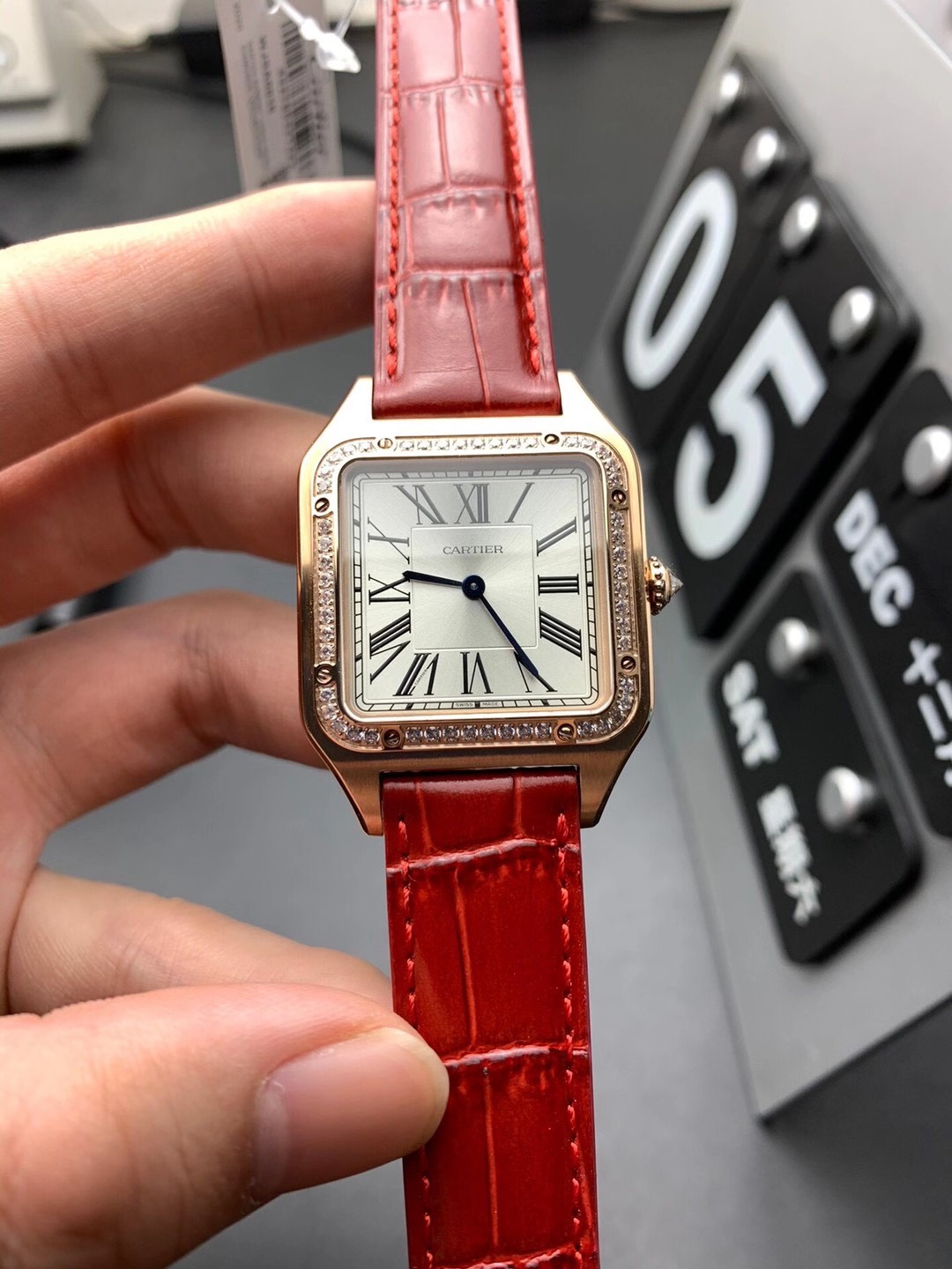 Cartier Santos de Cartier 35mm Rose Gold Diamond Bezel