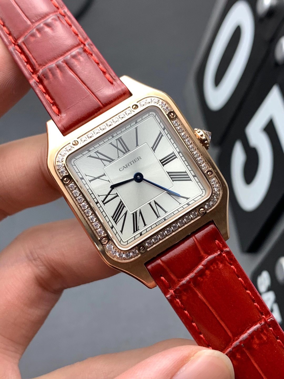 Cartier Santos de Cartier 35mm Rose Gold Diamond Bezel