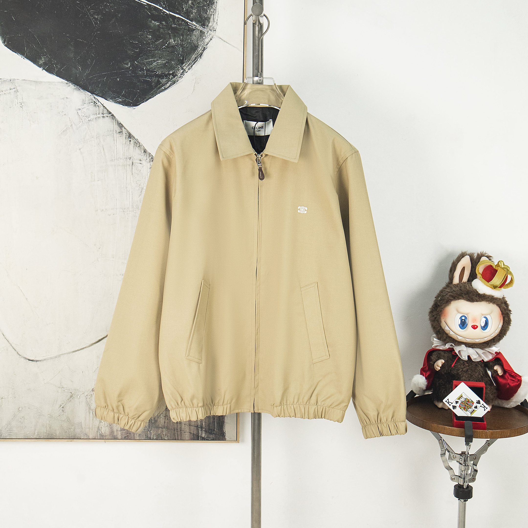 CELINE Embroidered Arc de Triomphe Zipper Lapel Jacket