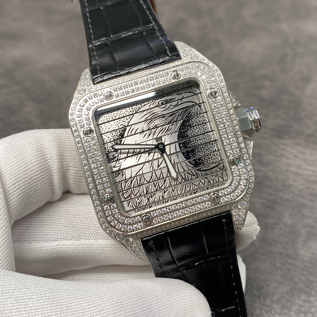 Cartier Santos de Cartier WM505914 45mm Rose Gold & Diamond Bezel Tri-Face Customizable Dial