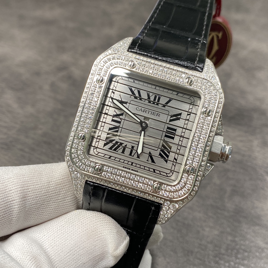 Cartier Santos de Cartier WM505914 45mm Rose Gold & Diamond Bezel Tri-Face Customizable Dial