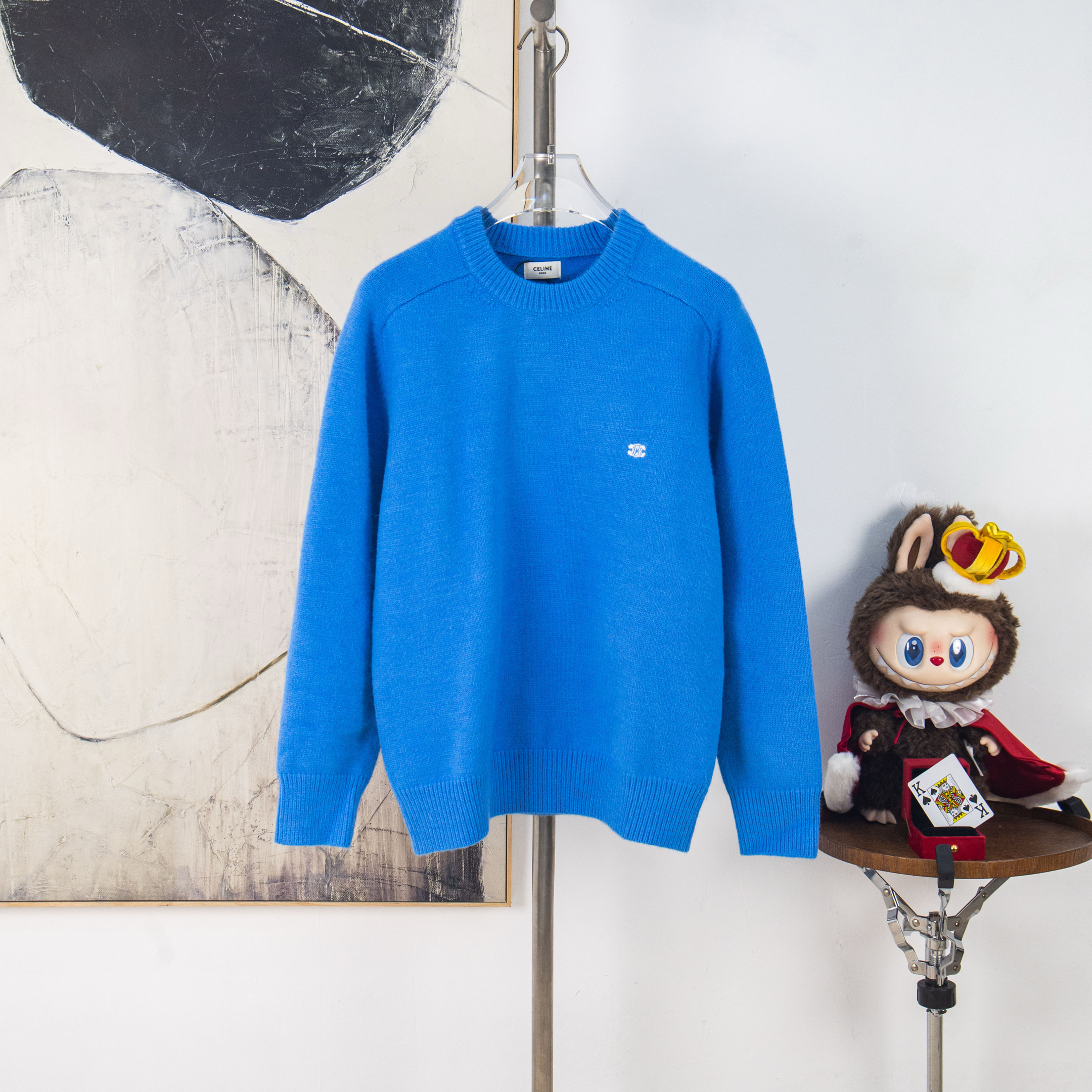 CELINE Triumphal Arch Embroidered Logo Knit Sweater