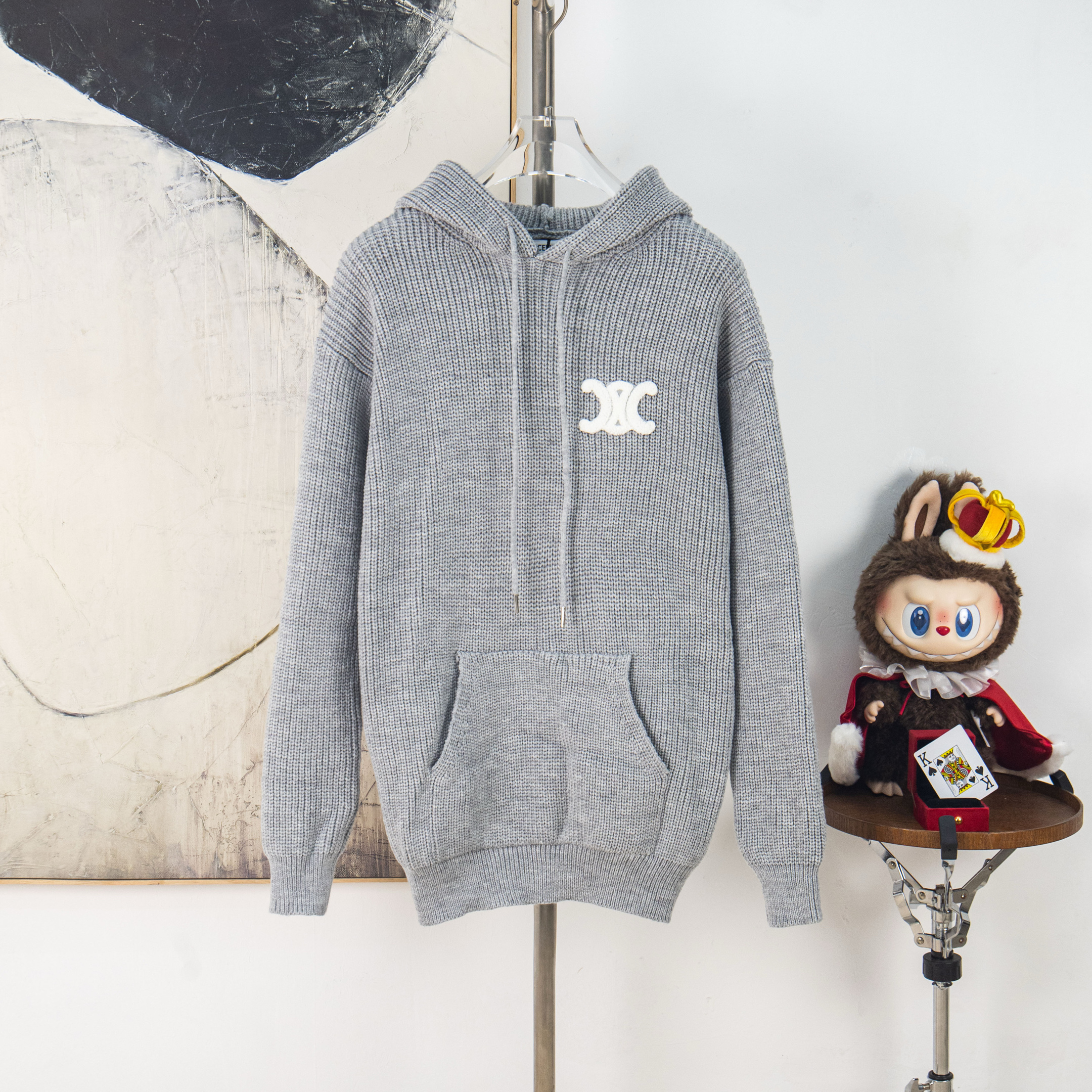 CELINE Embroidered Logo Knit Hoodie