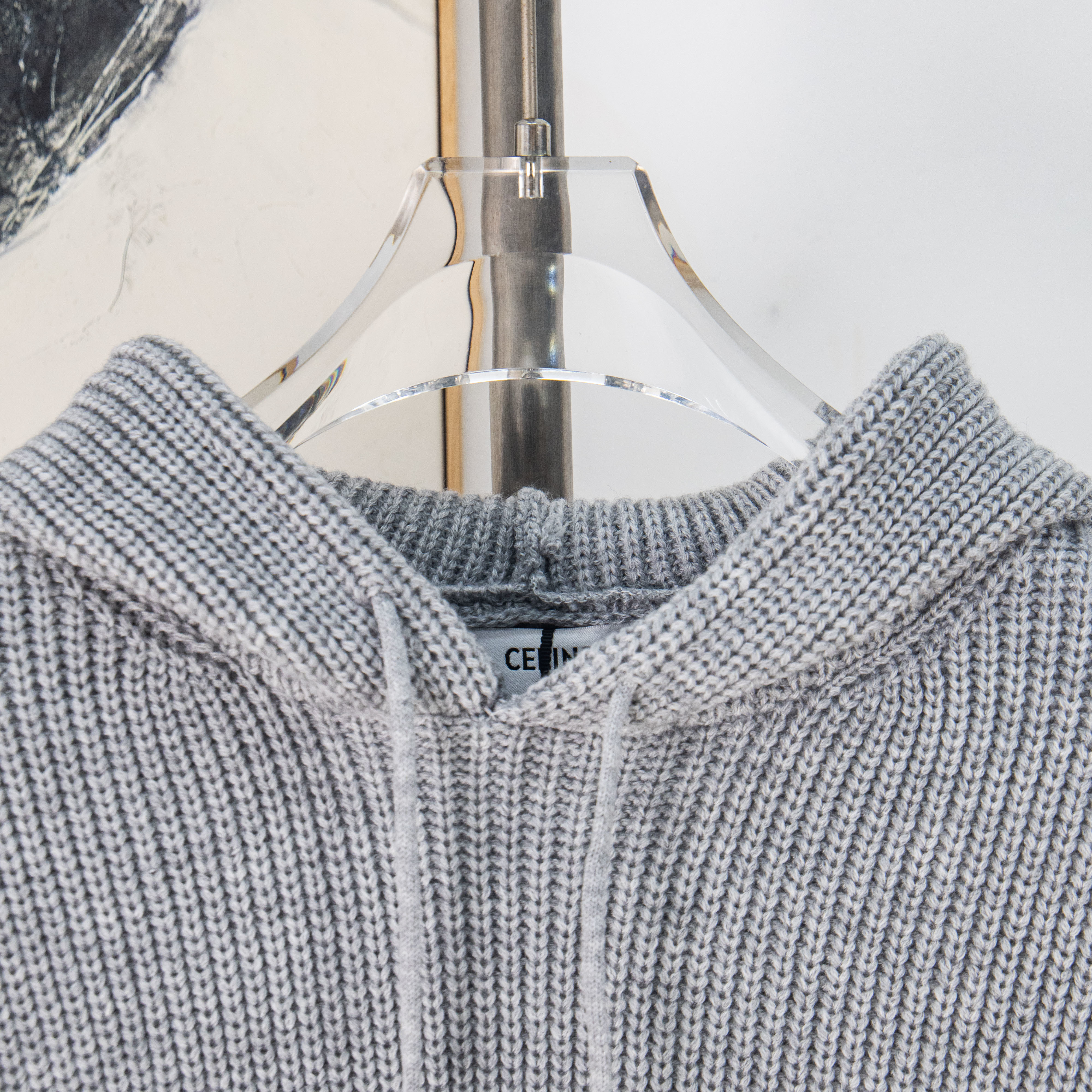 CELINE Embroidered Logo Knit Hoodie