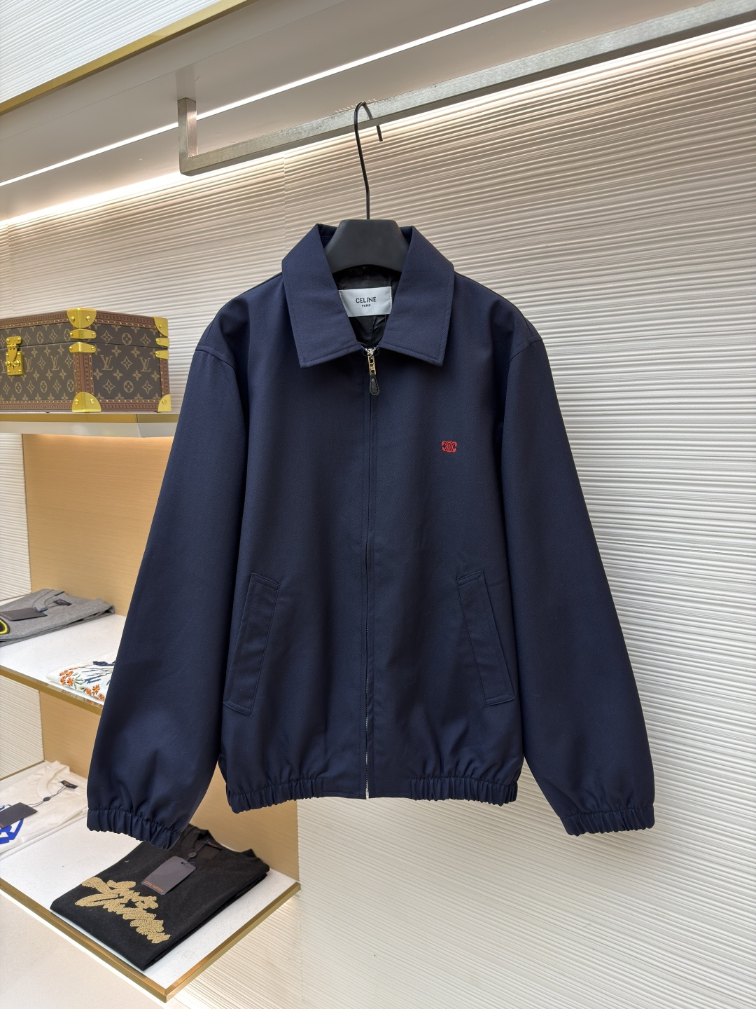 Celine Embroidered Arc de Triomphe Zipper Lapel Jacket