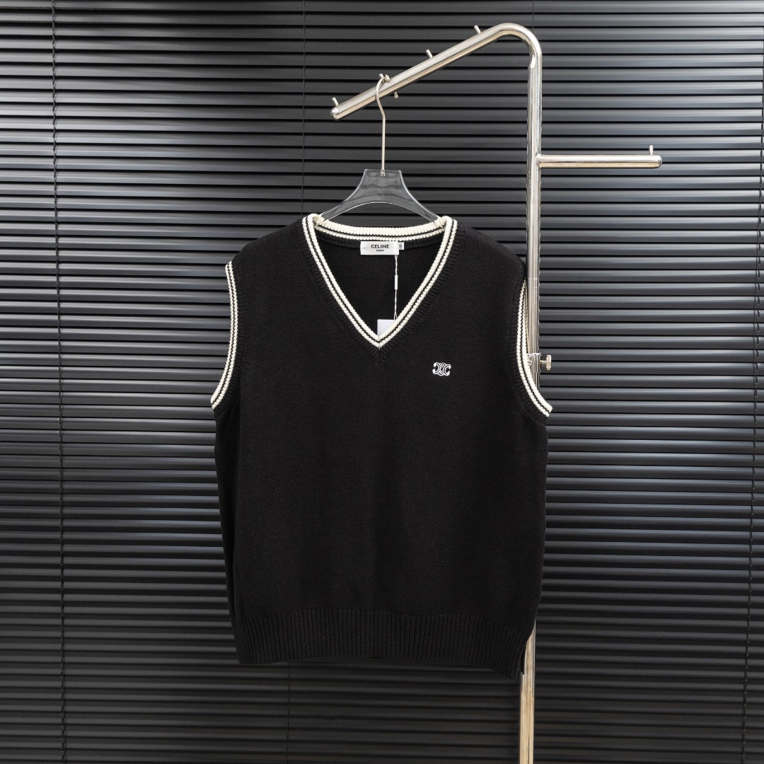 CELINE V-neck Knit Wool Ves