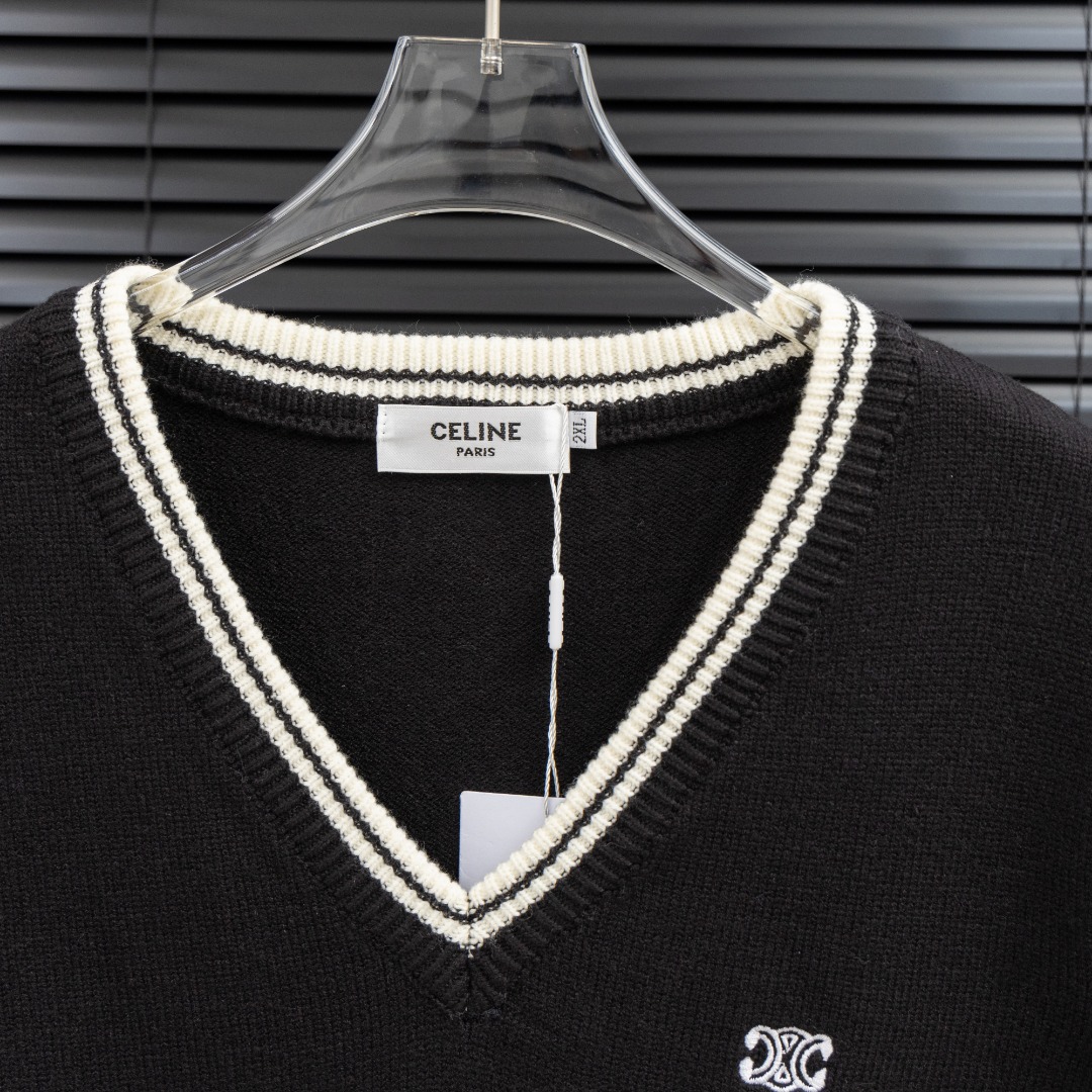 CELINE V-neck Knit Wool Ves