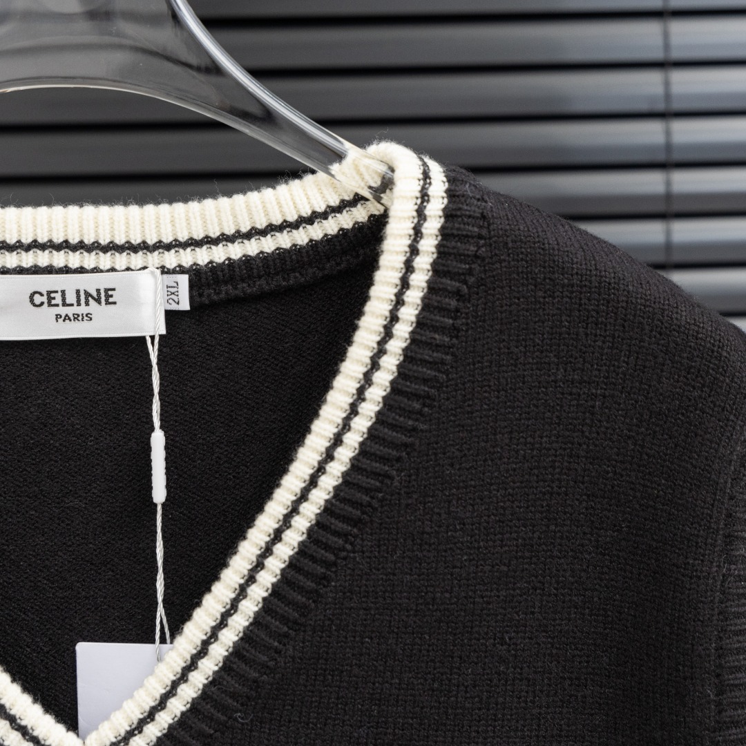 CELINE V-neck Knit Wool Ves
