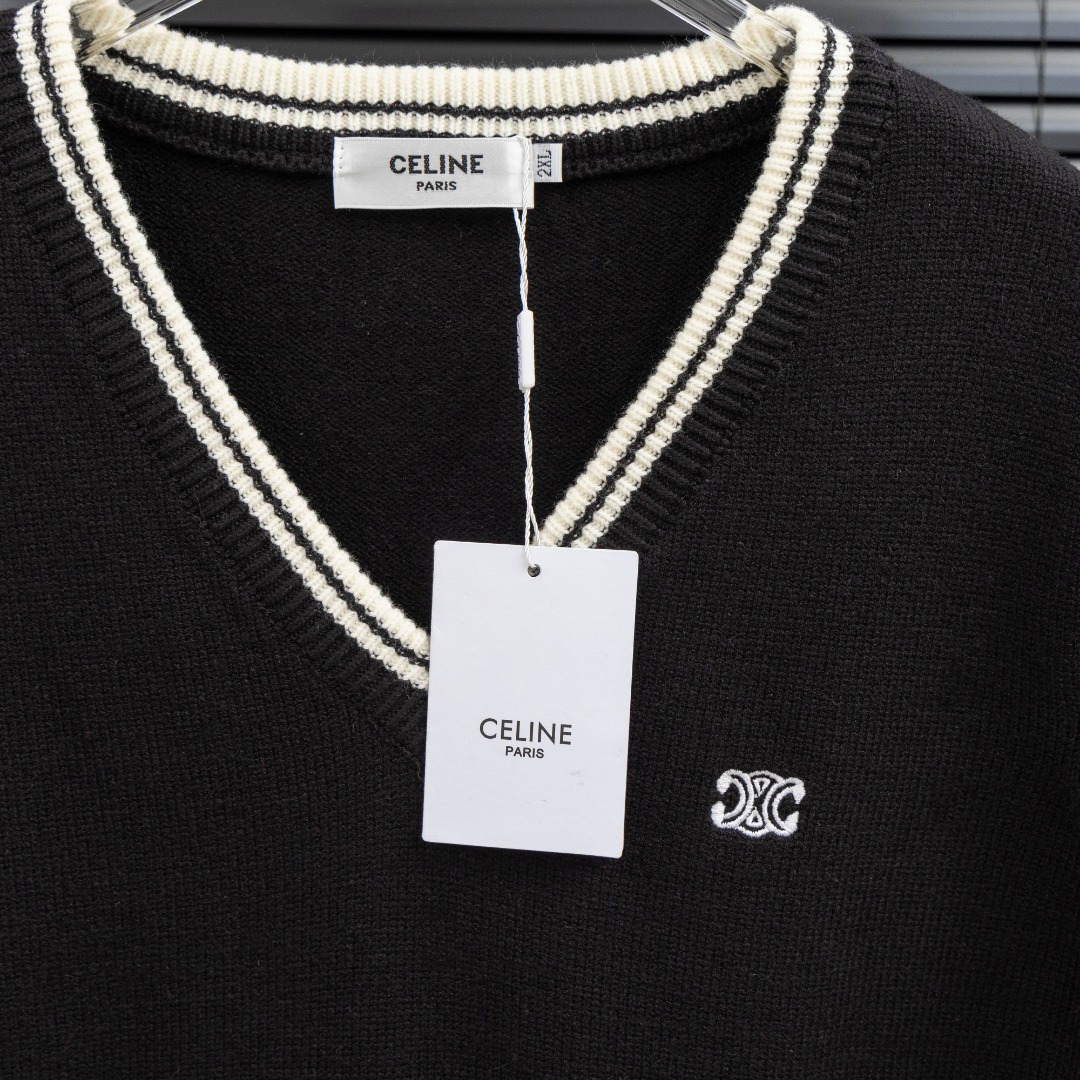 CELINE V-neck Knit Wool Ves