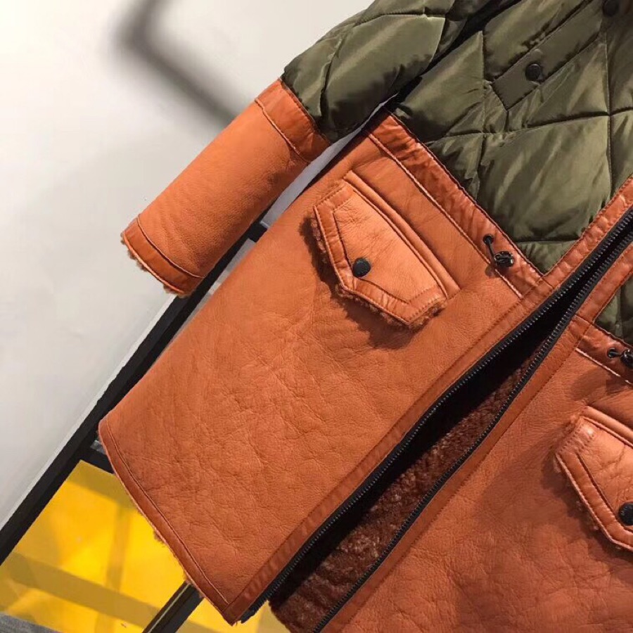 Moncler Long Leather and Fur Coat with 90% White Duck Down