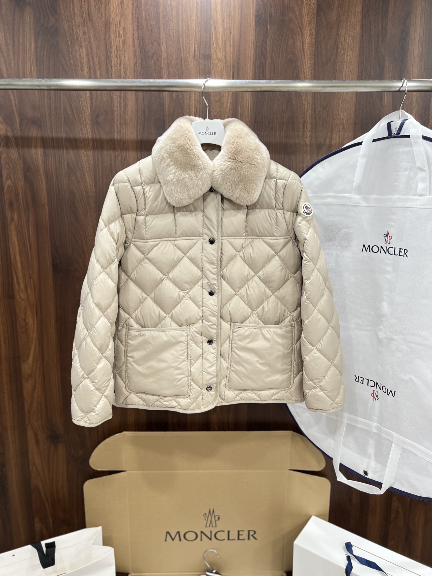 Moncler Quilted Fur-Collar Down Jacket