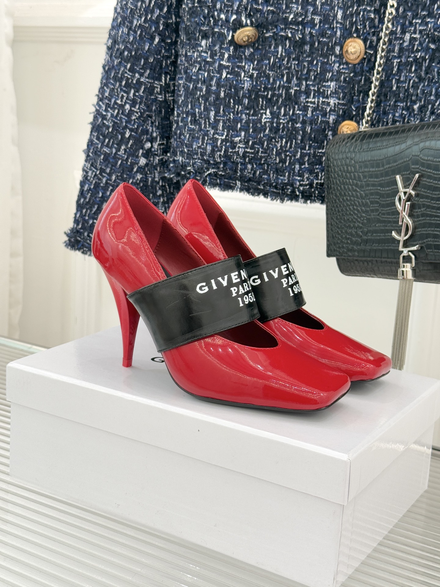 Givenchy Sliced Square GIVENCHY Tape Pumps in Patent Leather