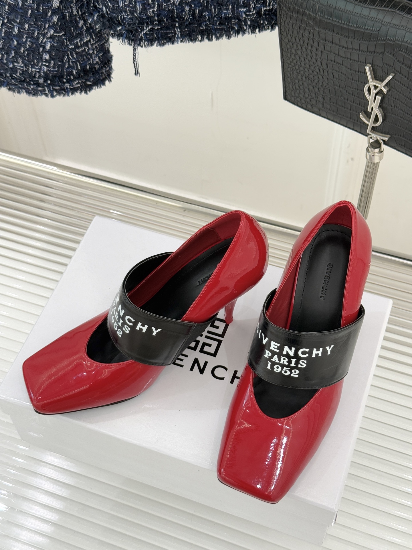 Givenchy Sliced Square GIVENCHY Tape Pumps in Patent Leather