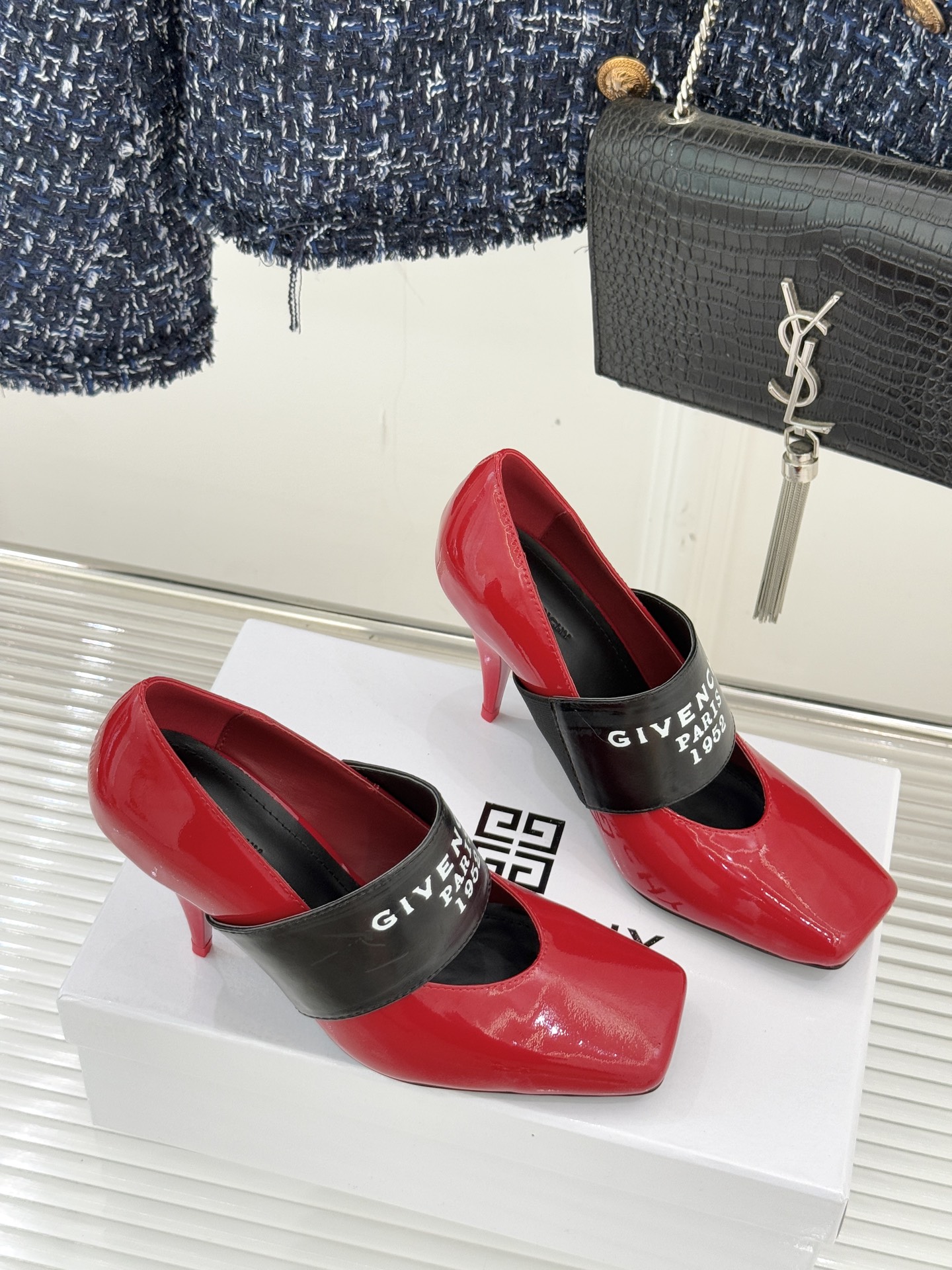 Givenchy Sliced Square GIVENCHY Tape Pumps in Patent Leather