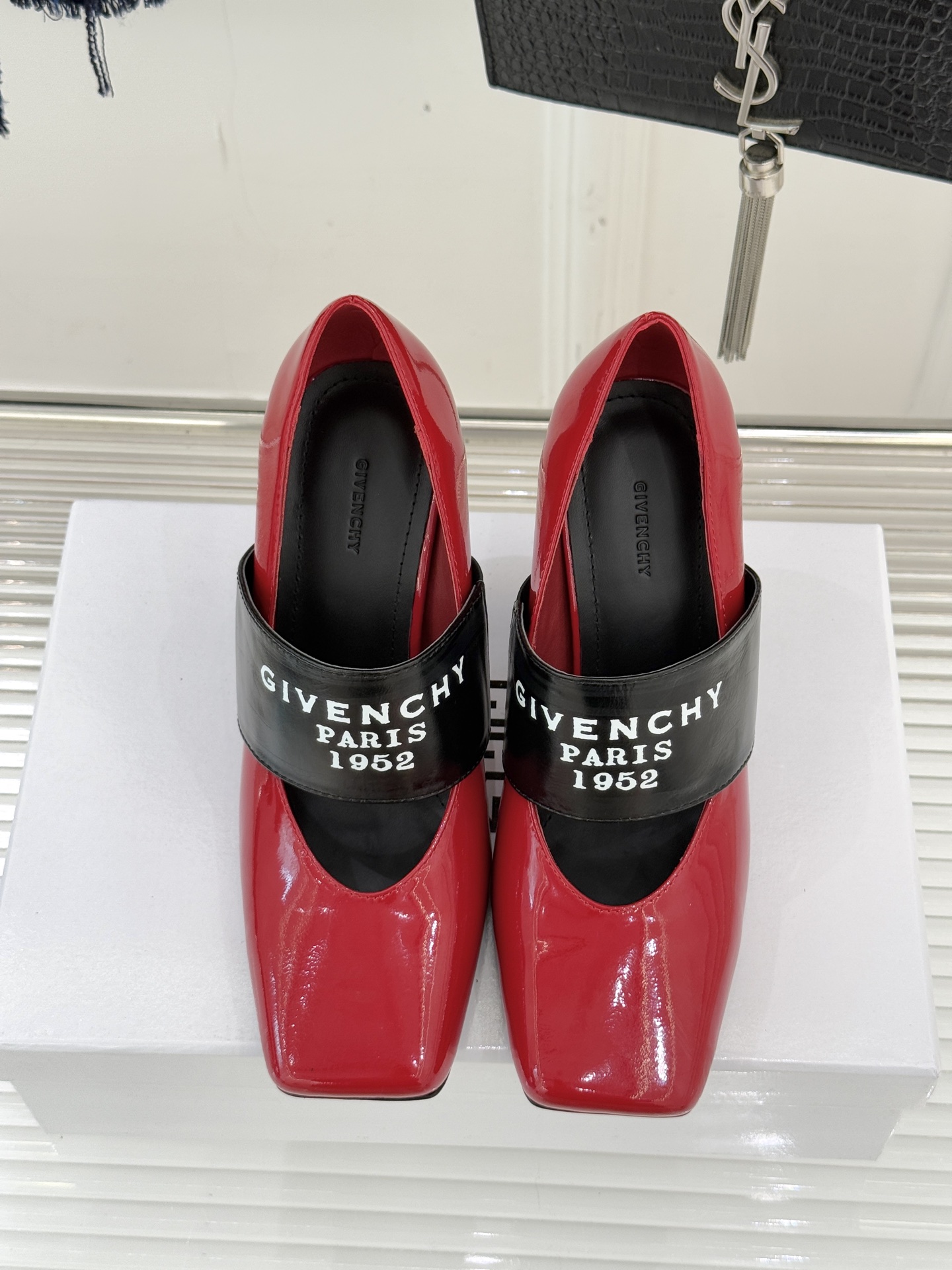 Givenchy Sliced Square GIVENCHY Tape Pumps in Patent Leather