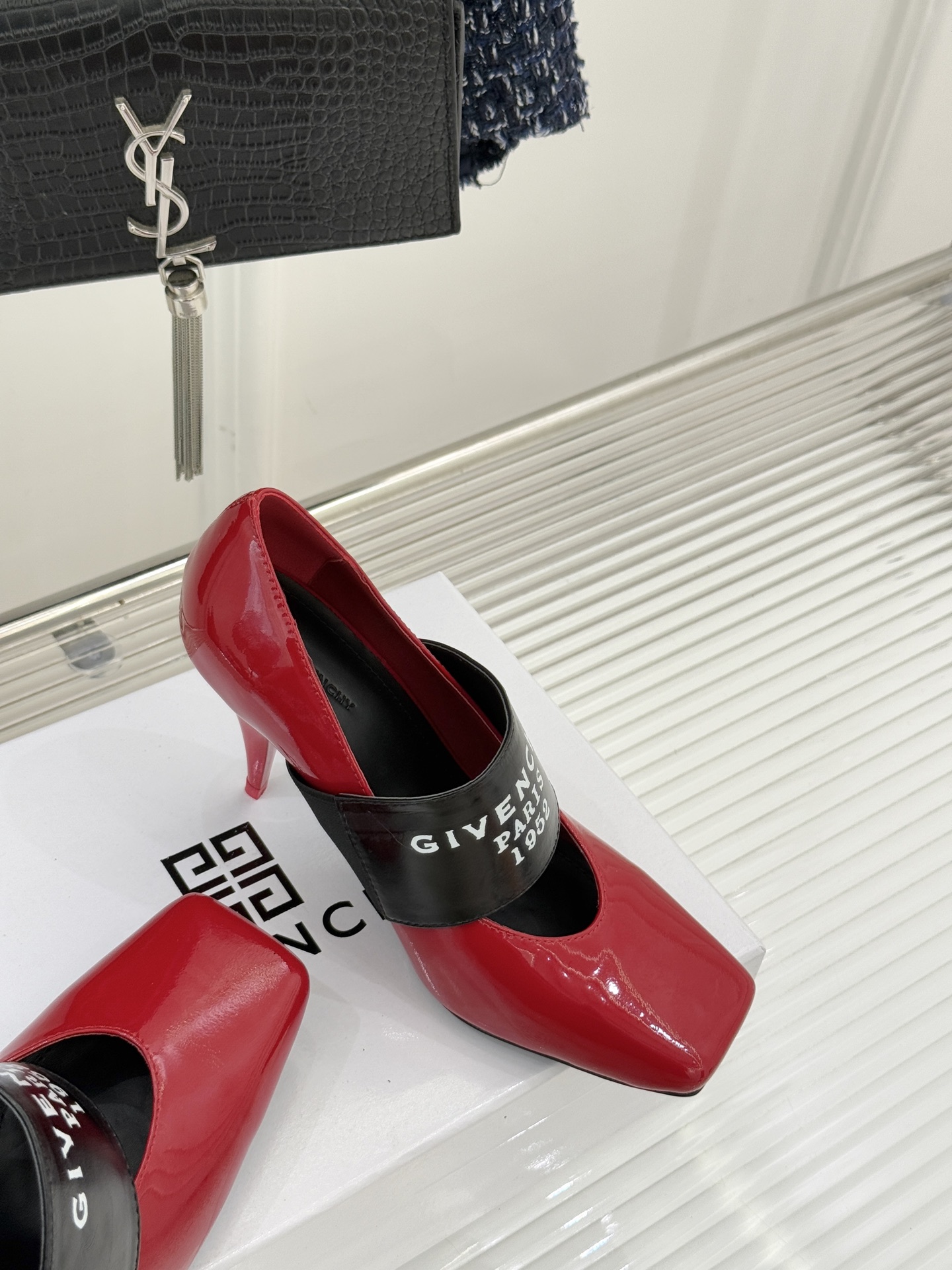 Givenchy Sliced Square GIVENCHY Tape Pumps in Patent Leather