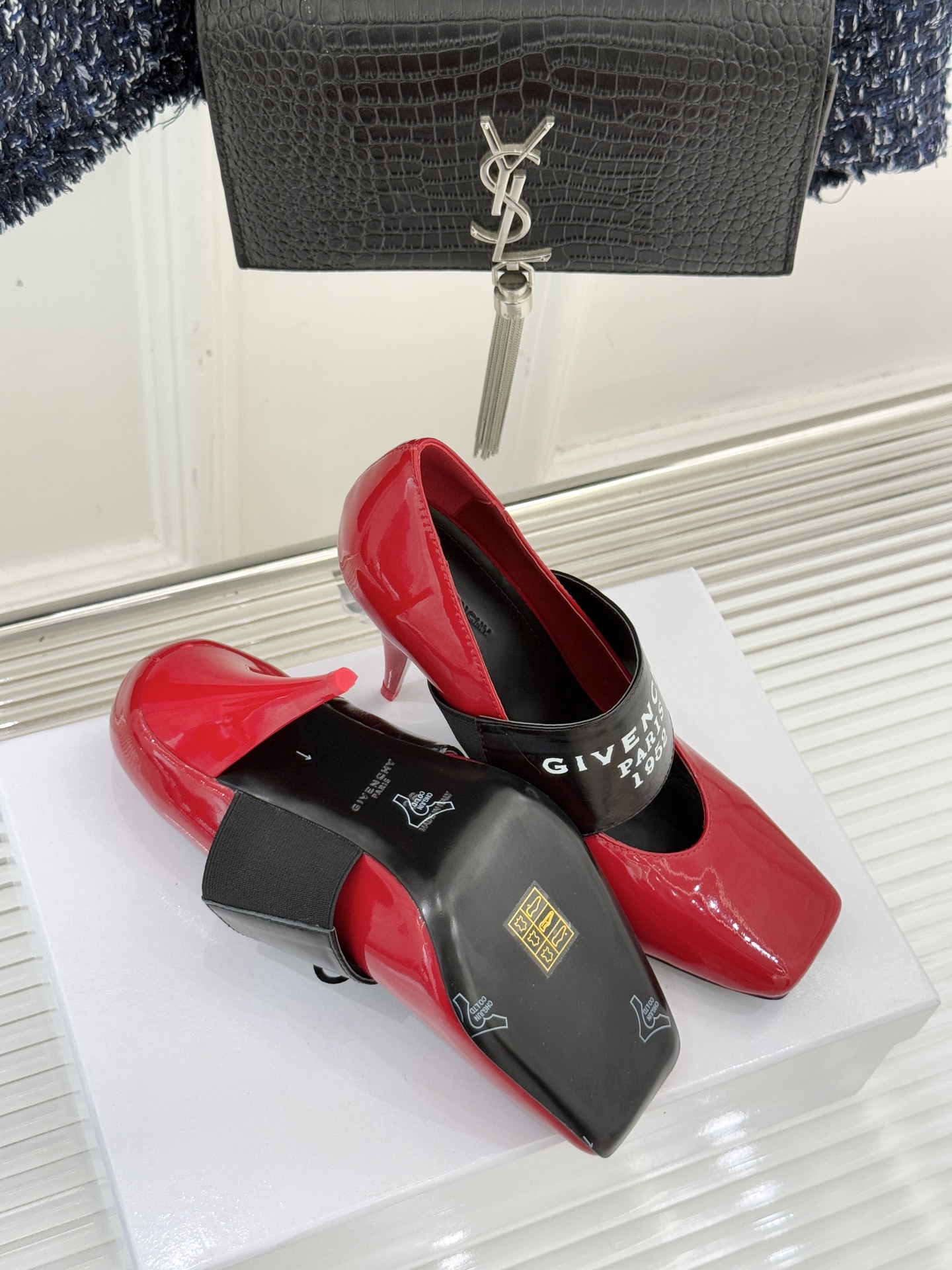 Givenchy Sliced Square GIVENCHY Tape Pumps in Patent Leather