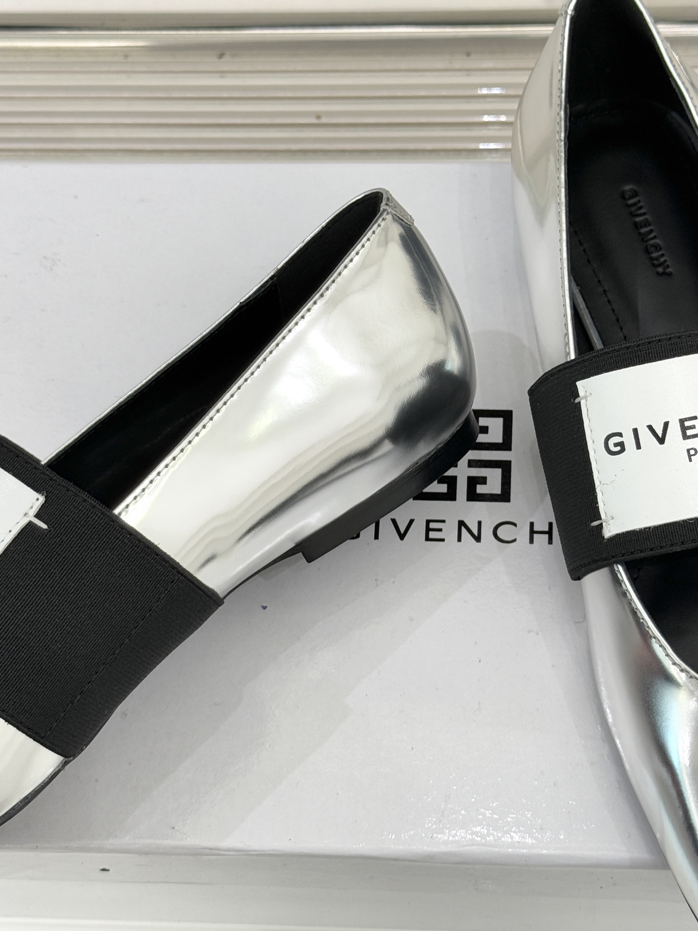 Givenchy Sliced Square Ballerinas in Metallic Patent Leather