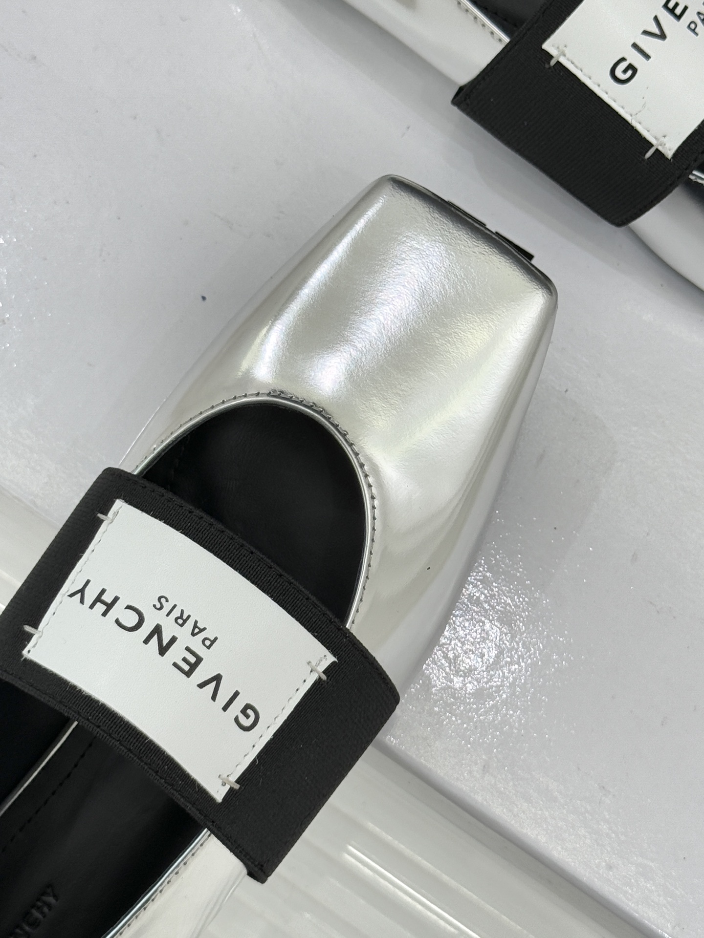 Givenchy Sliced Square Ballerinas in Metallic Patent Leather