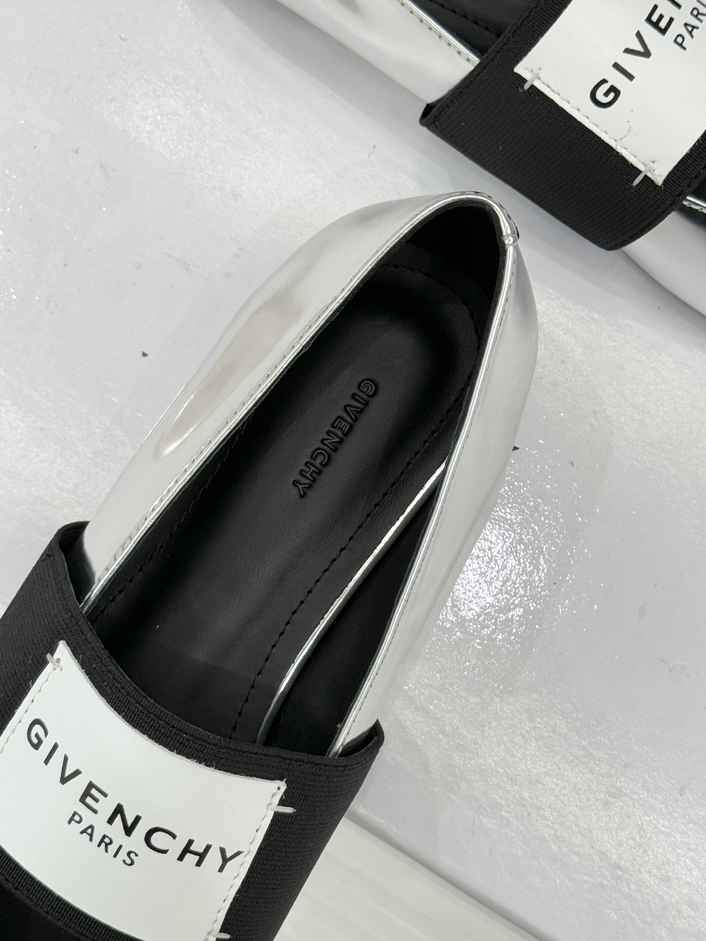 Givenchy Sliced Square Ballerinas in Metallic Patent Leather