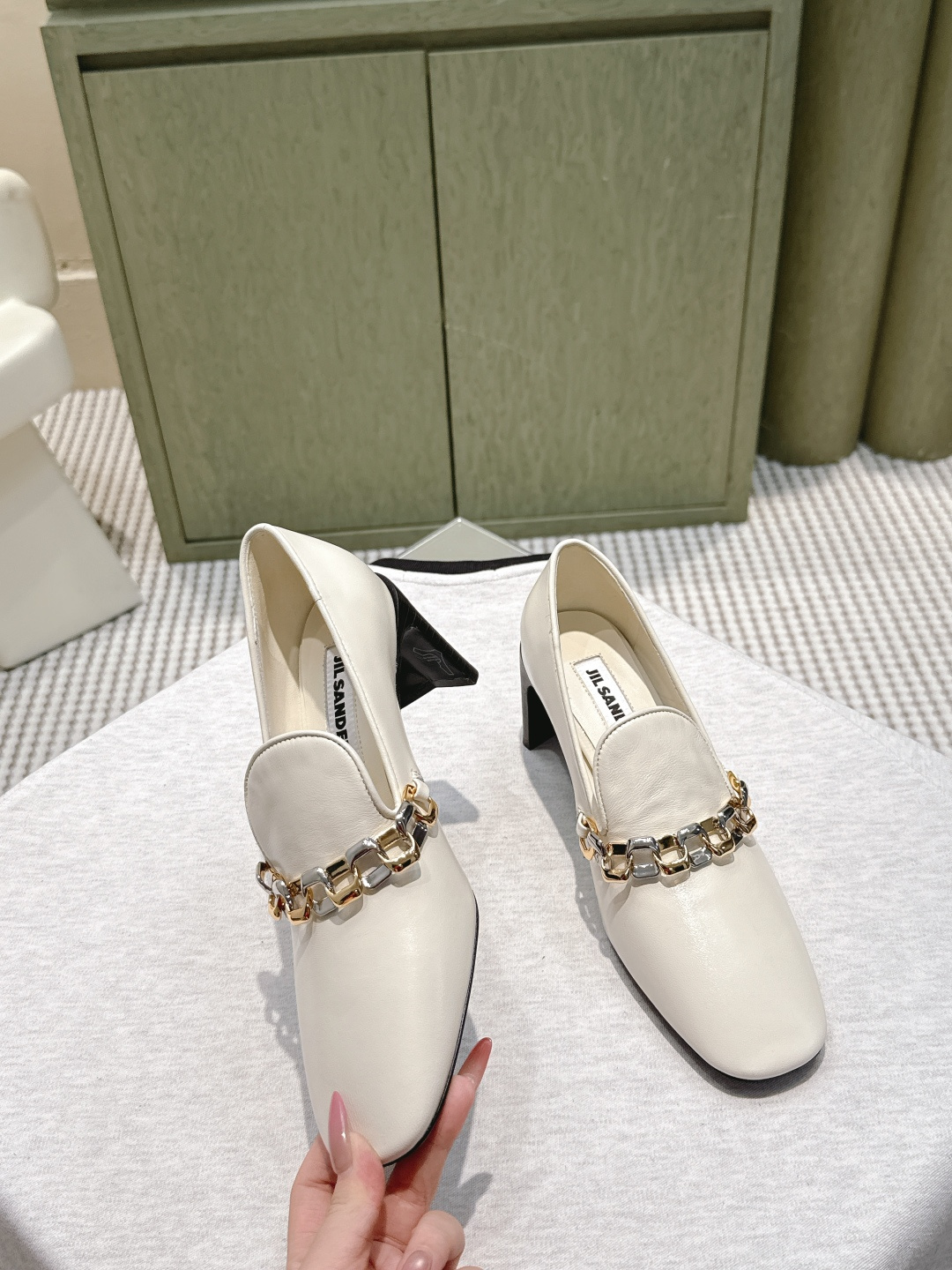 Givenchy JIL SANDER Two-Tone Chain-Decorated Square-Toe Leather Loafers