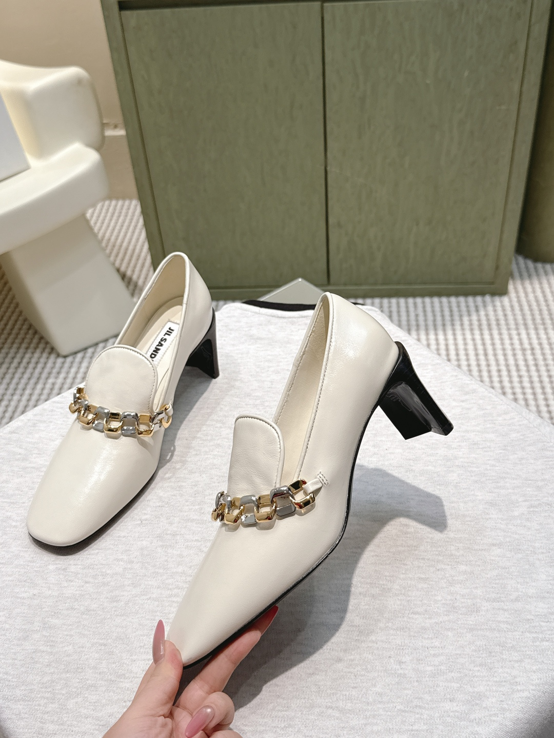 Givenchy JIL SANDER Two-Tone Chain-Decorated Square-Toe Leather Loafers
